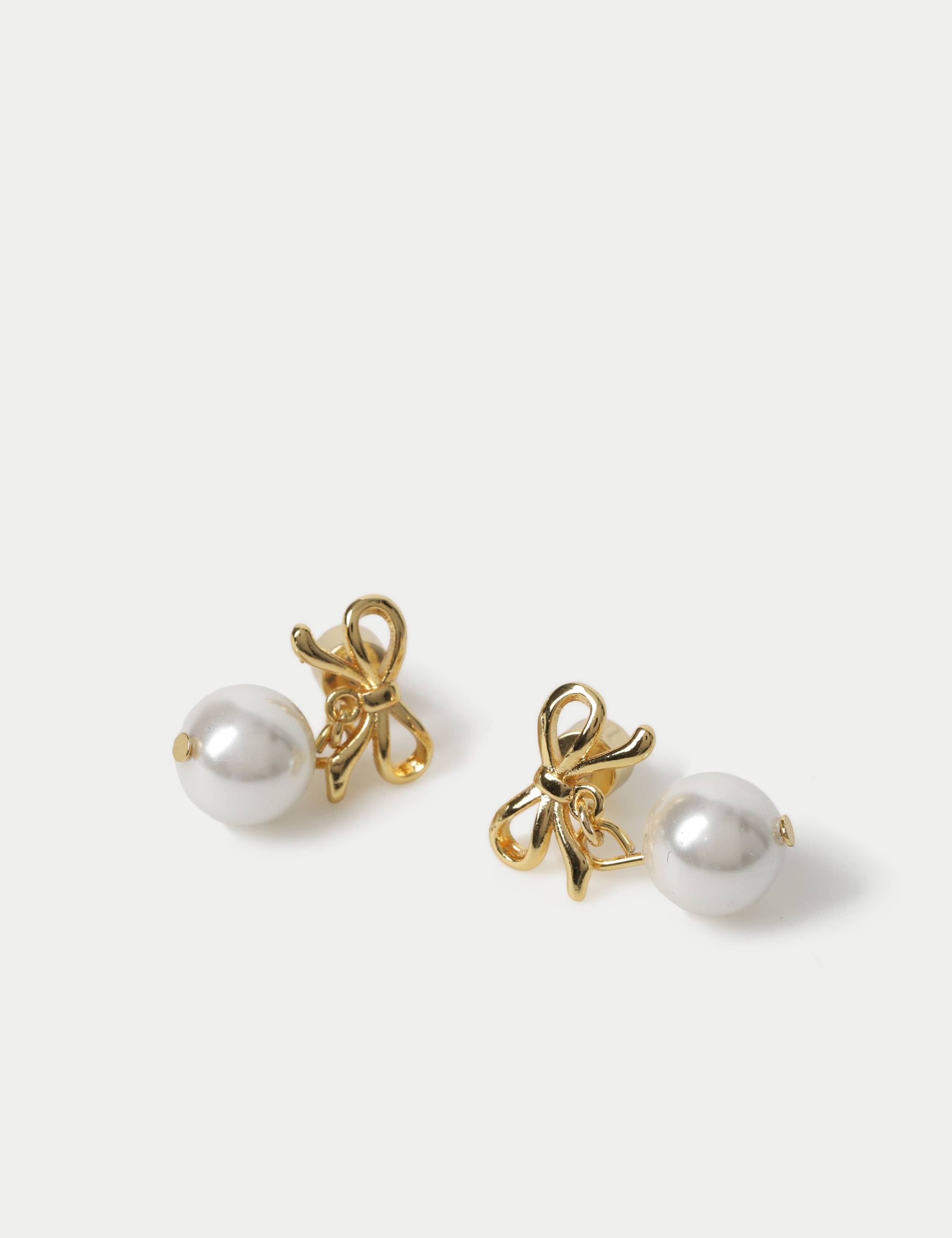 14ct Gold Plated Pearl and Bow Earrings 2 of 2