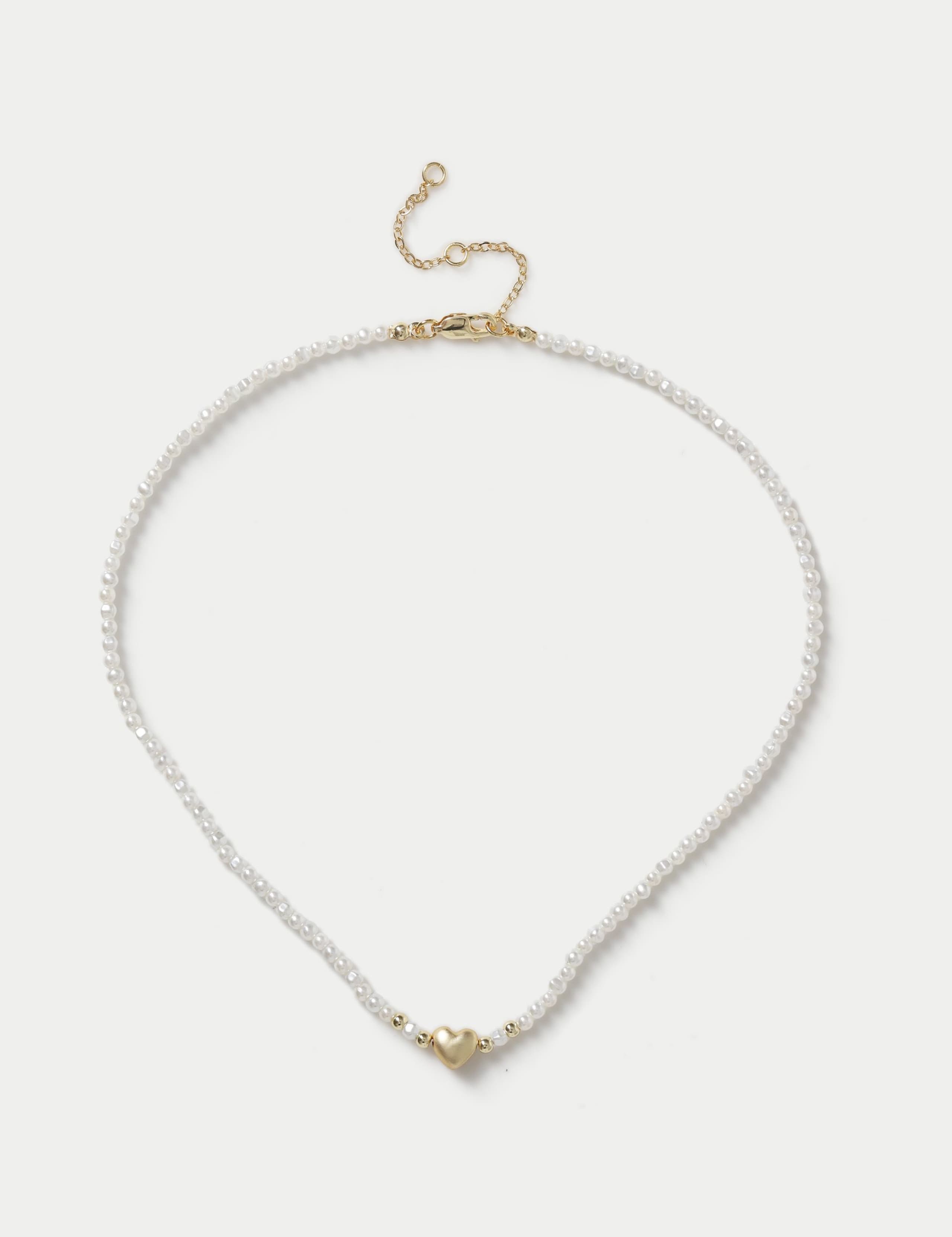 14ct Gold Plated Pearl Heart Necklace 1 of 2