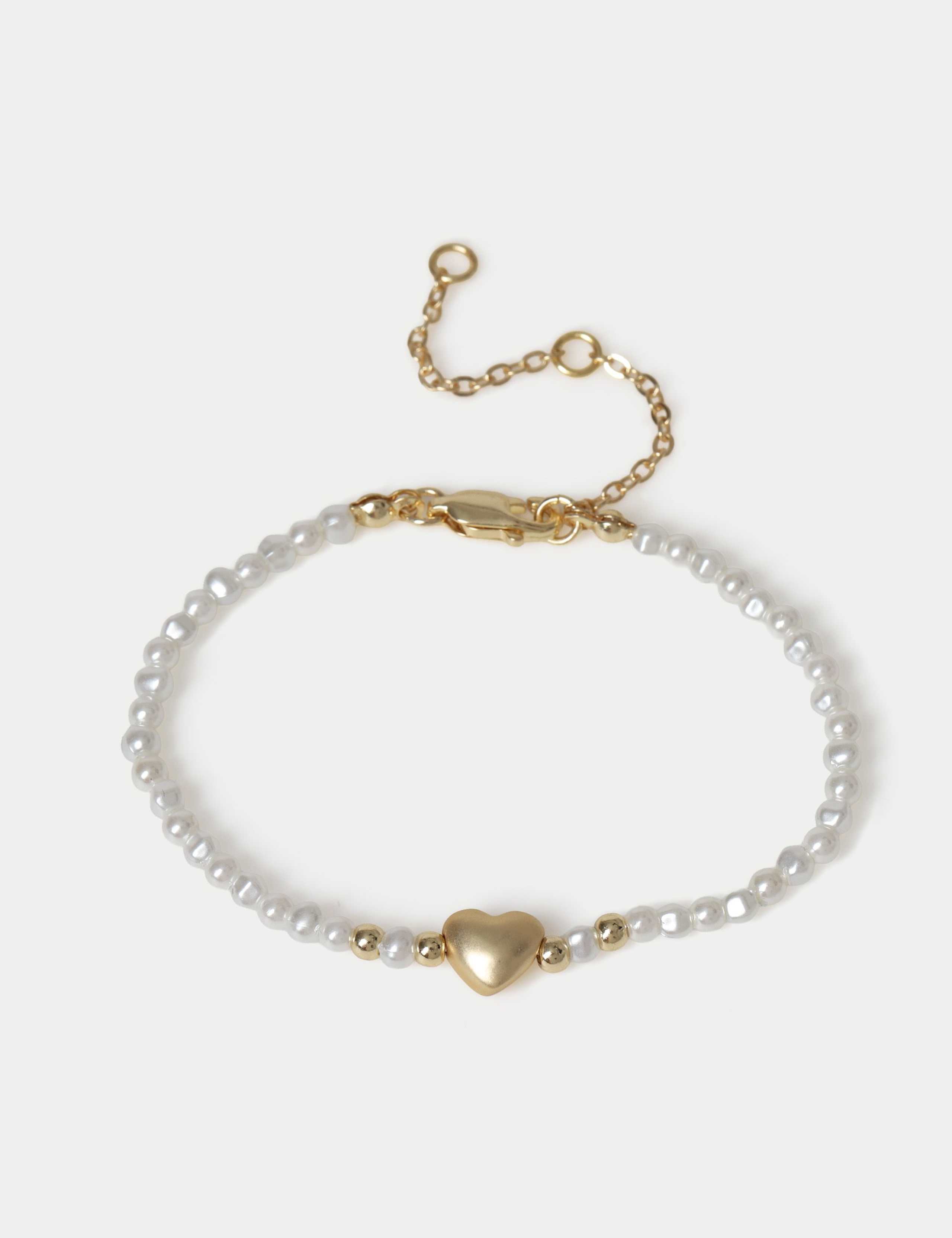 14ct Gold Plated Pearl Heart Bracelet 1 of 2