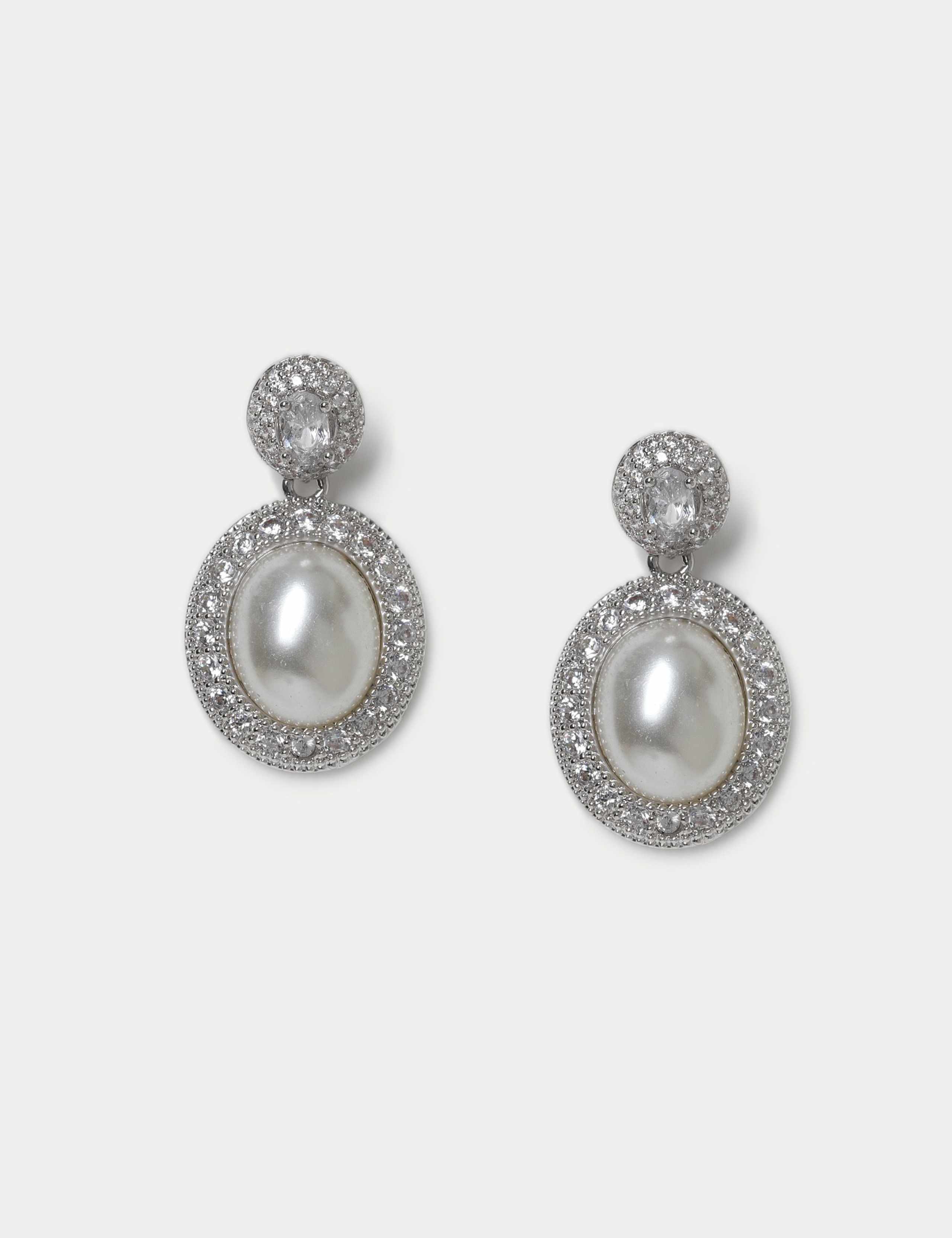 Cubic Zirconia Pearl Earrings 1 of 2