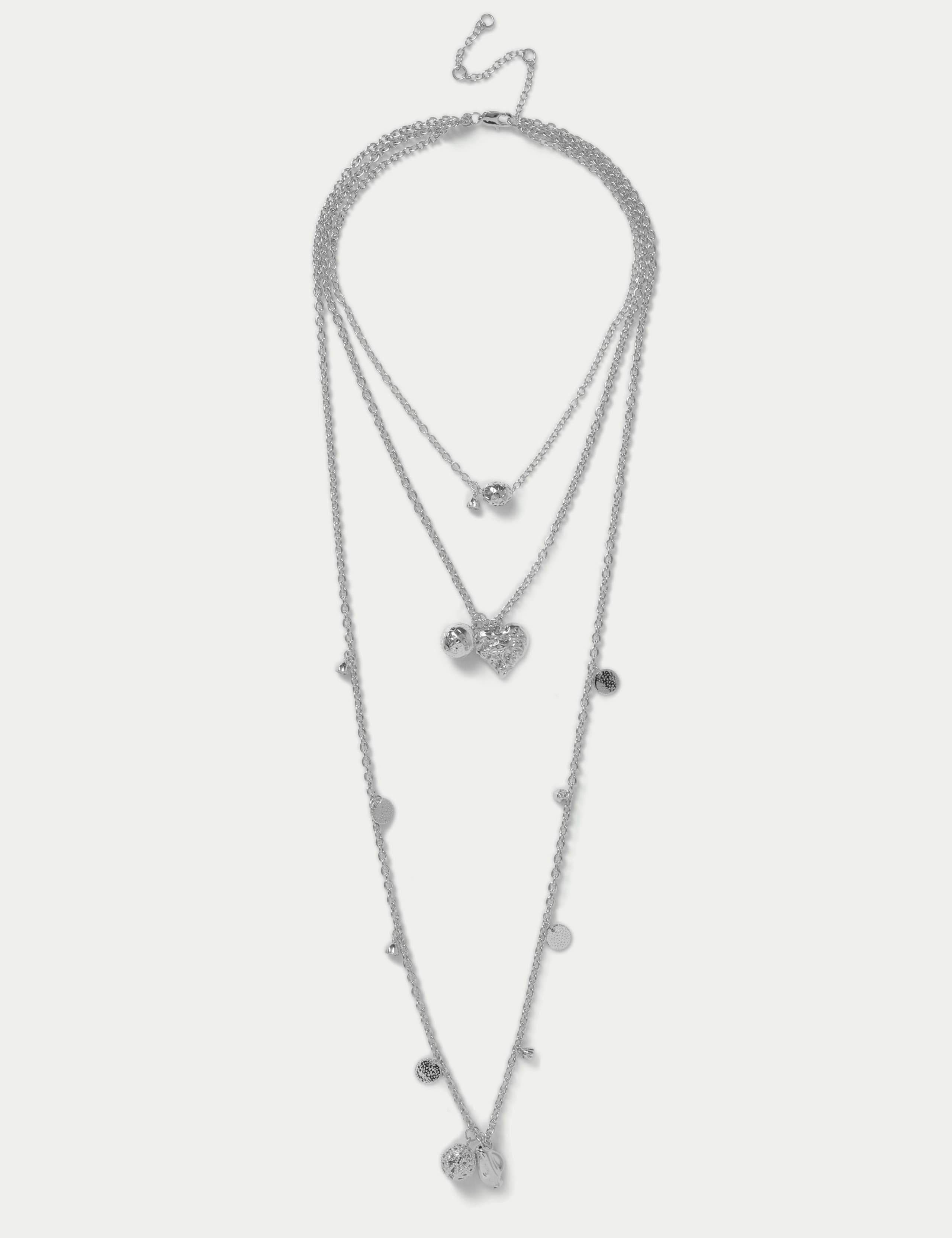 Silver Sphere Multi Row Long Necklace 1 of 3