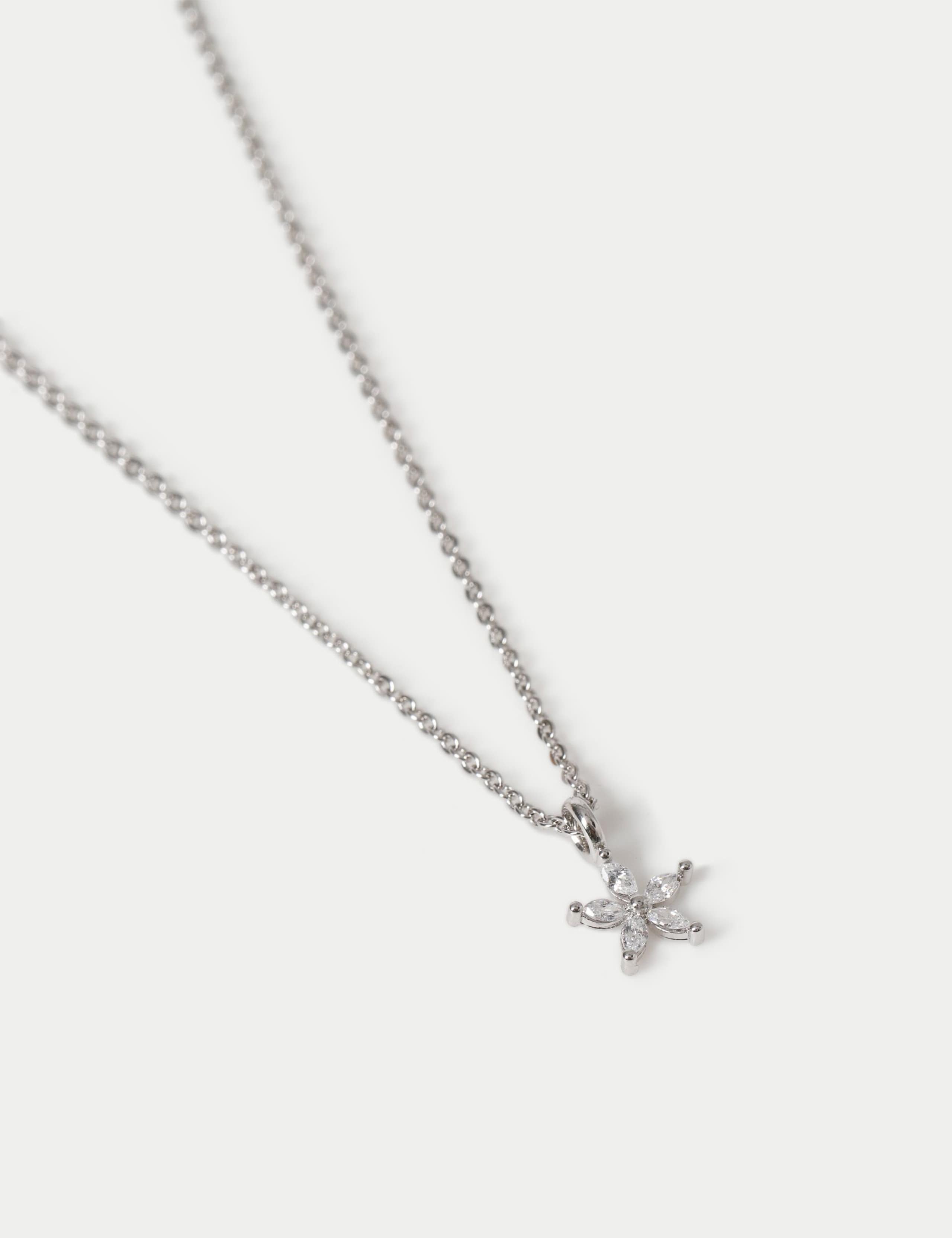 Platinum Cubic Zirconia Flower Necklace 2 of 2