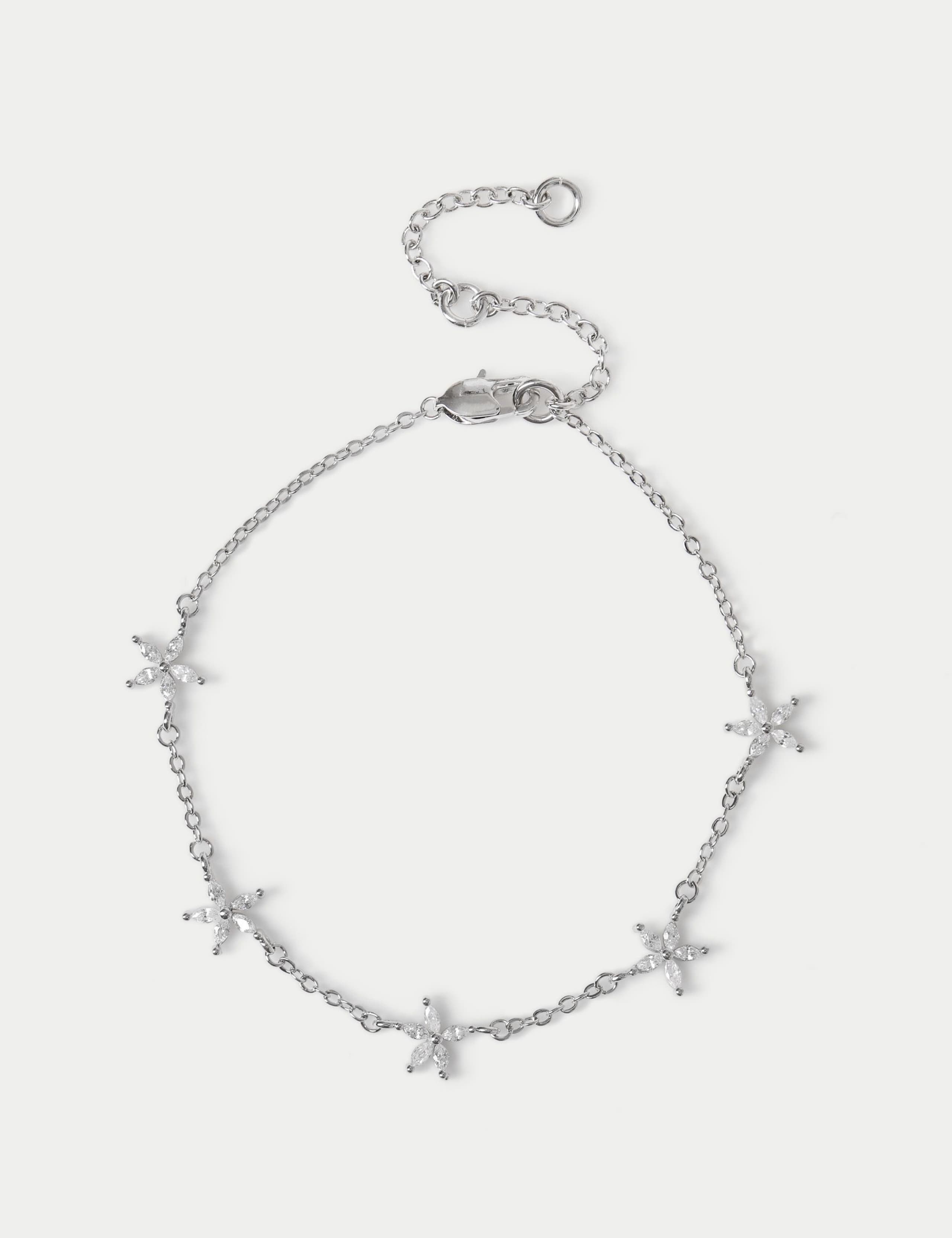 Platinum Cubic Zirconia Flower Bracelet 2 of 2