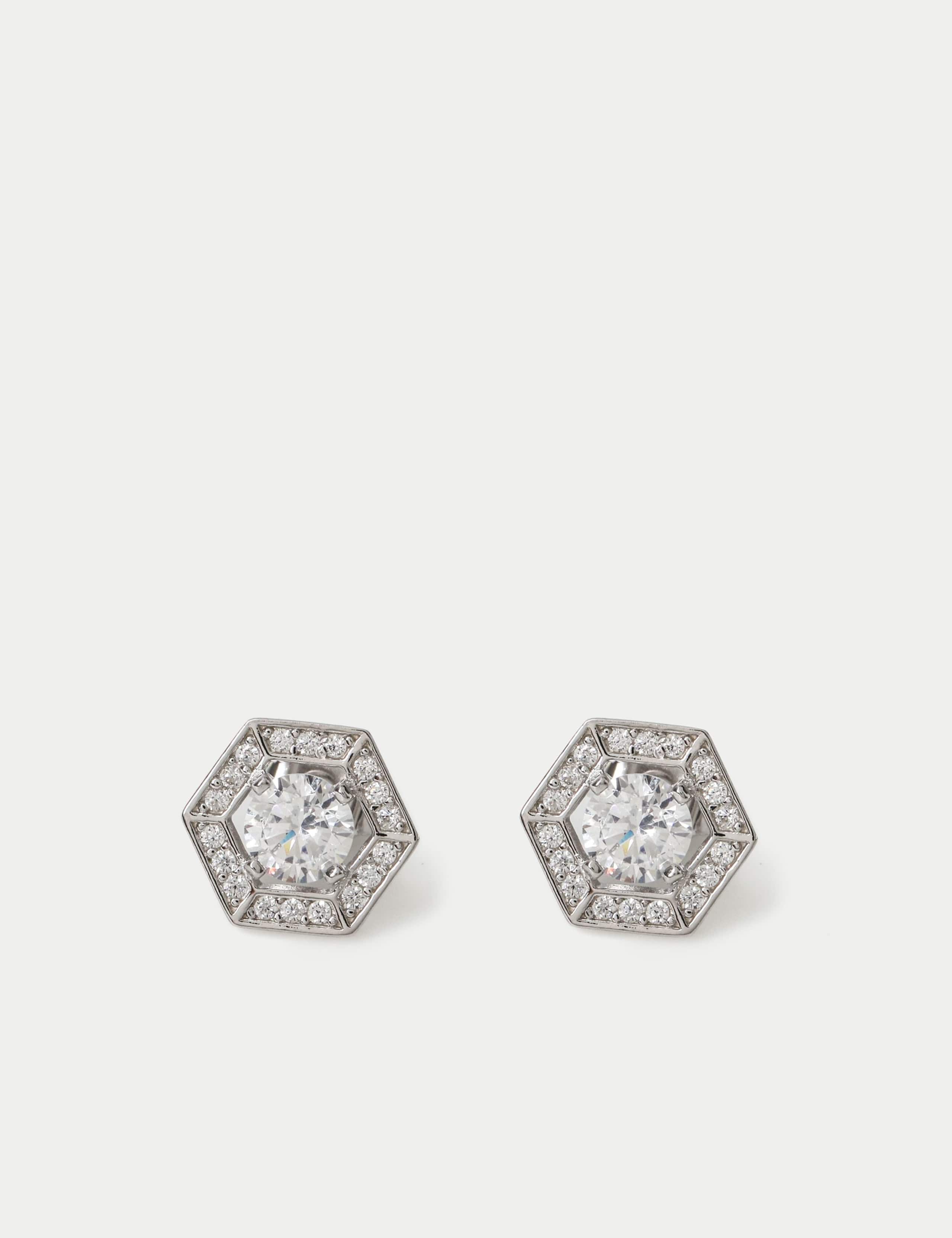 Sterling Silver Hexagon Stud Earrings 3 of 3