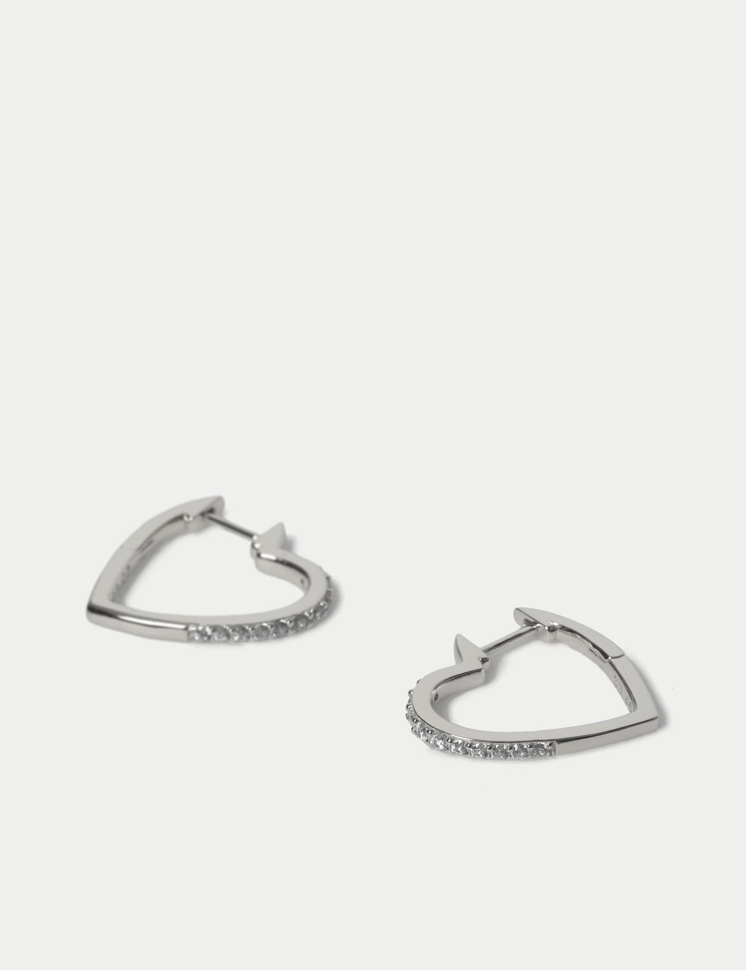 Sterling Silver Heart Hoop Earrings 2 of 2