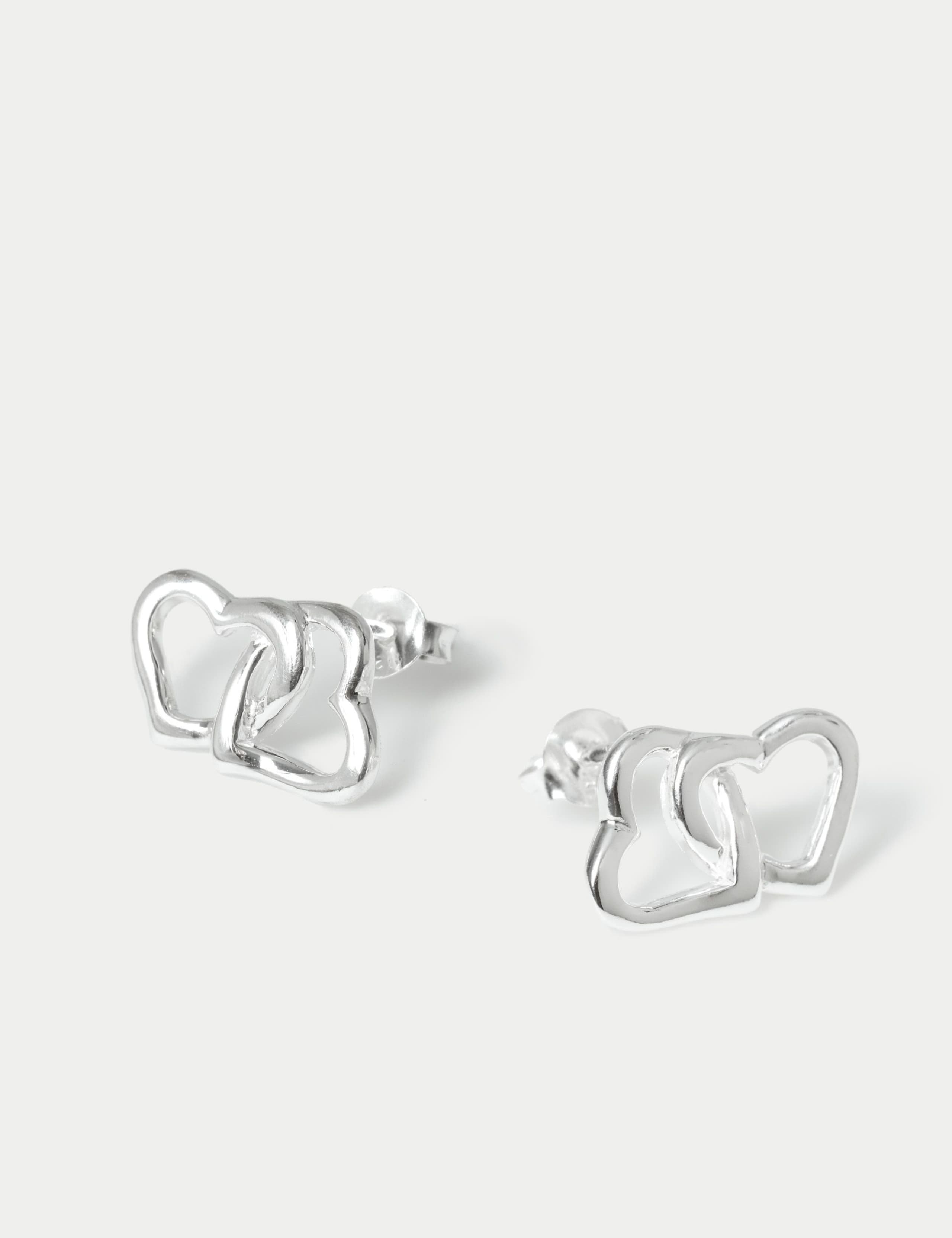 Sterling Silver Heart Stud Earrings 3 of 3