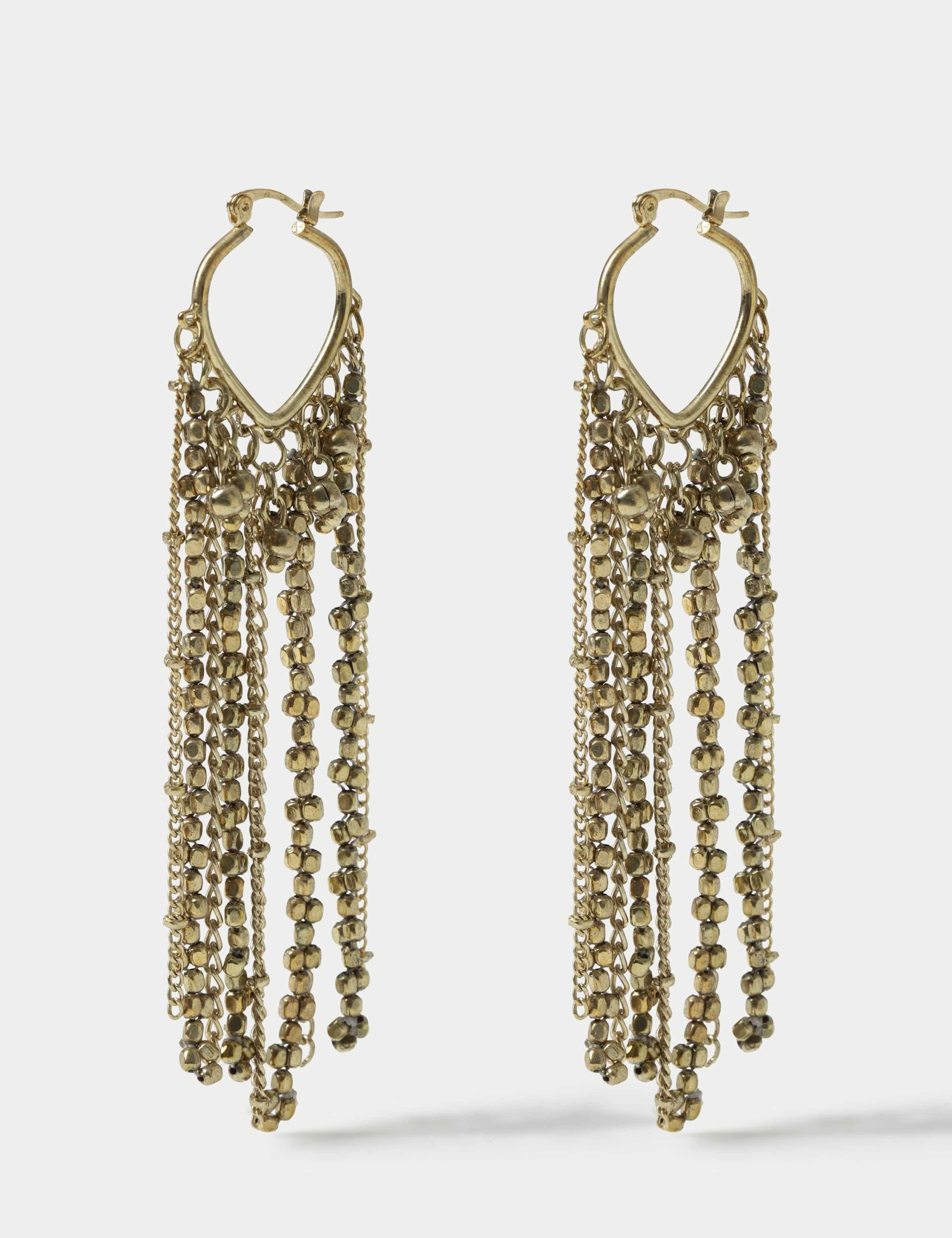 Beaded Fringe Drop Hoop Earrings 1 of 2