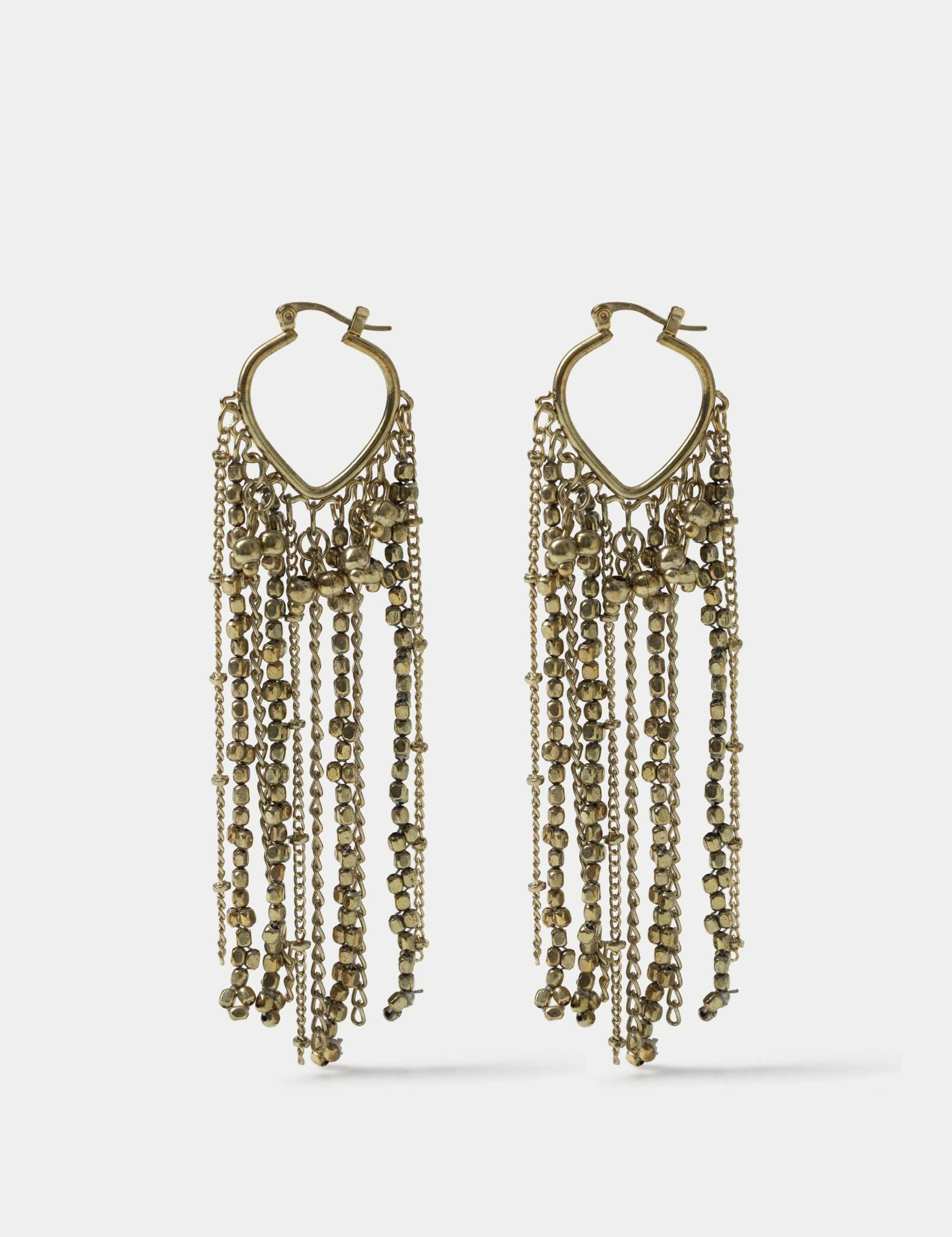 Beaded Fringe Drop Hoop Earrings 2 of 2