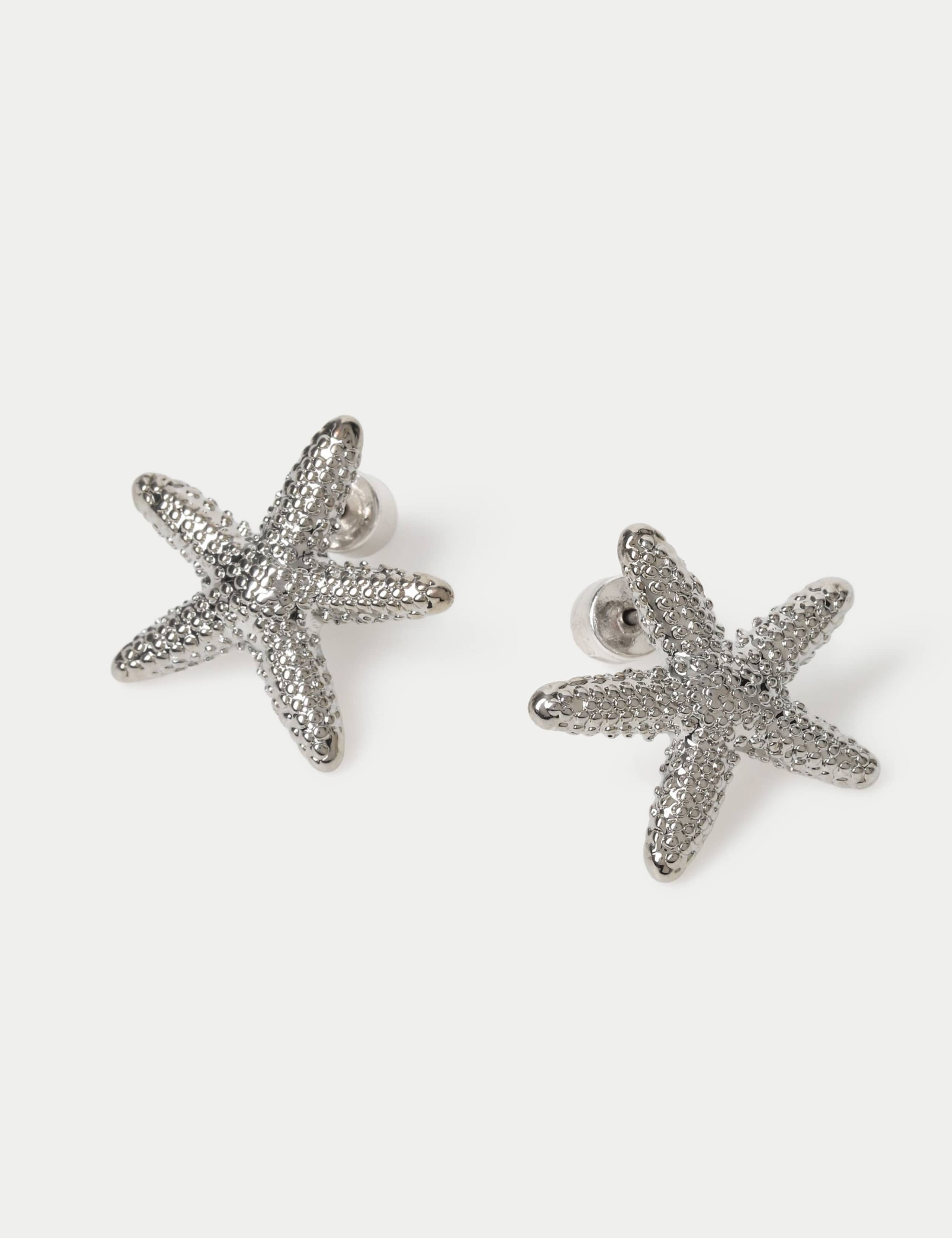 Rhodium Mini Starfish Stud Earrings 2 of 2