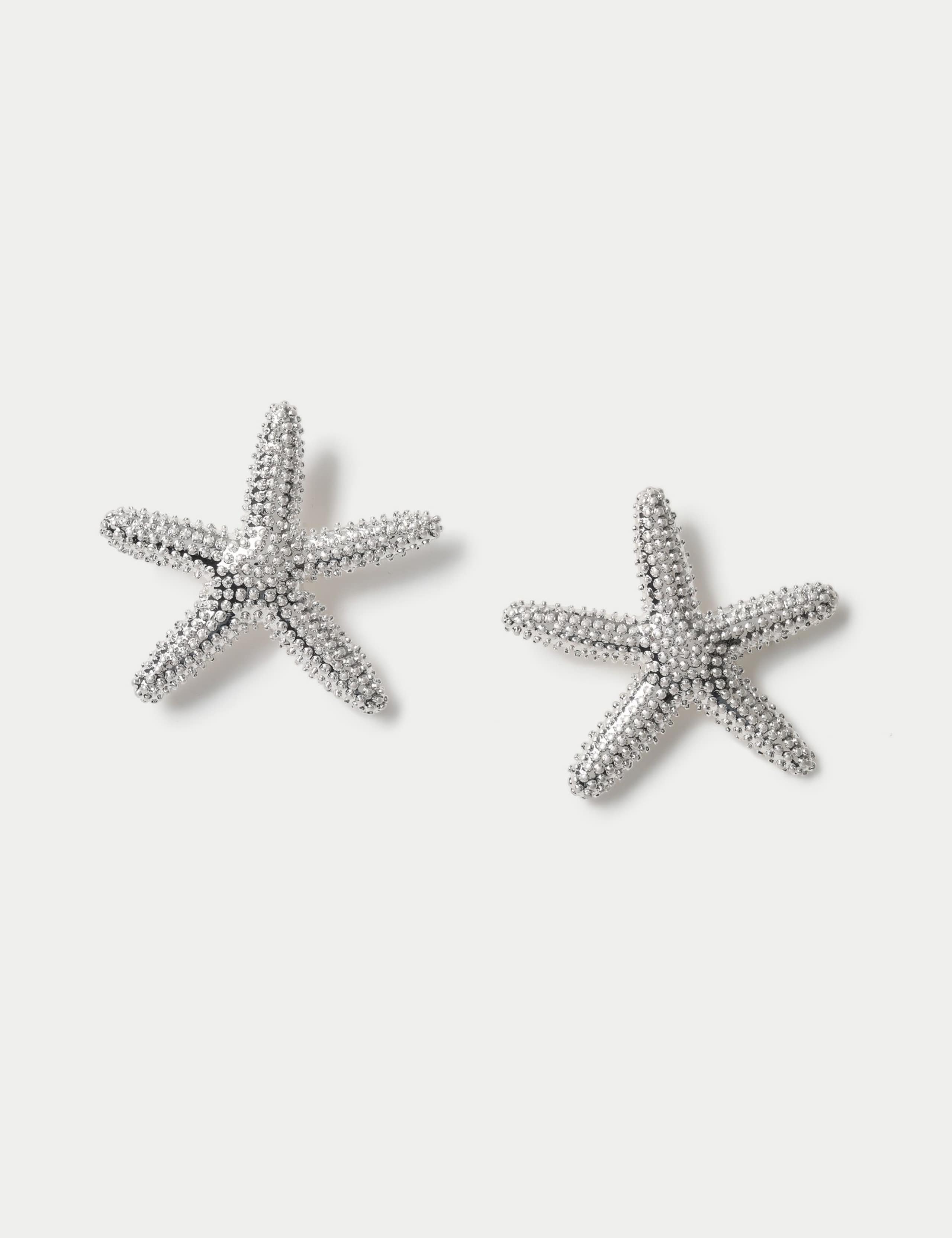 Rhodium Oversized Starfish Stud Earrings 1 of 2