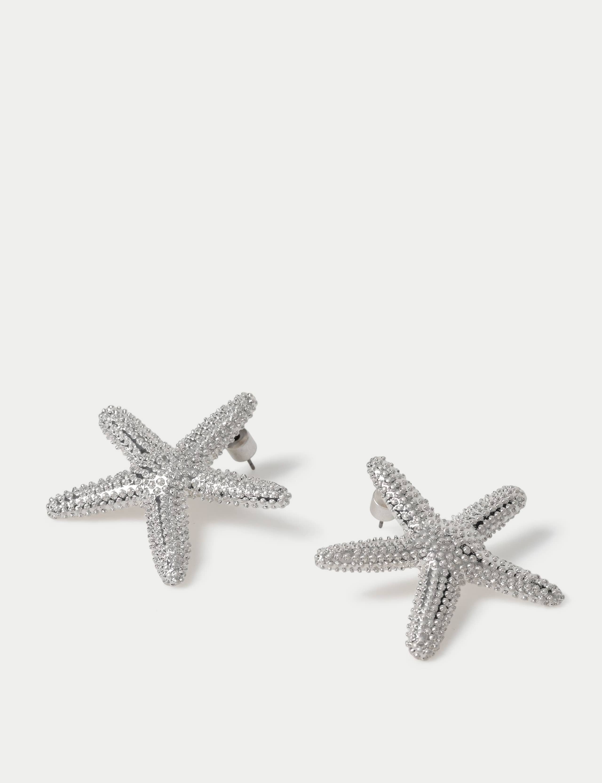 Rhodium Oversized Starfish Stud Earrings 2 of 2