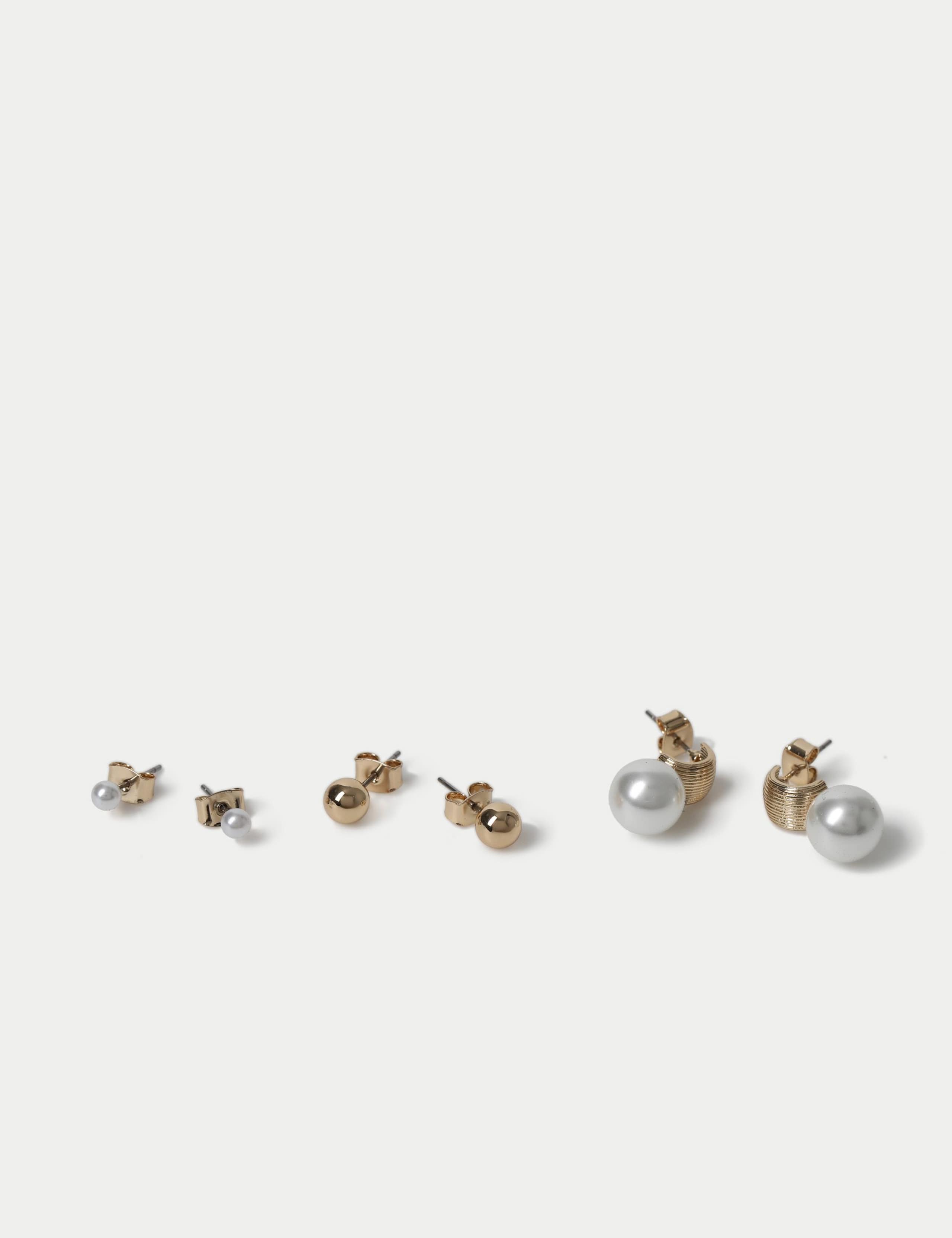 3 Pack Pearl Effect Stud Earrings 2 of 2