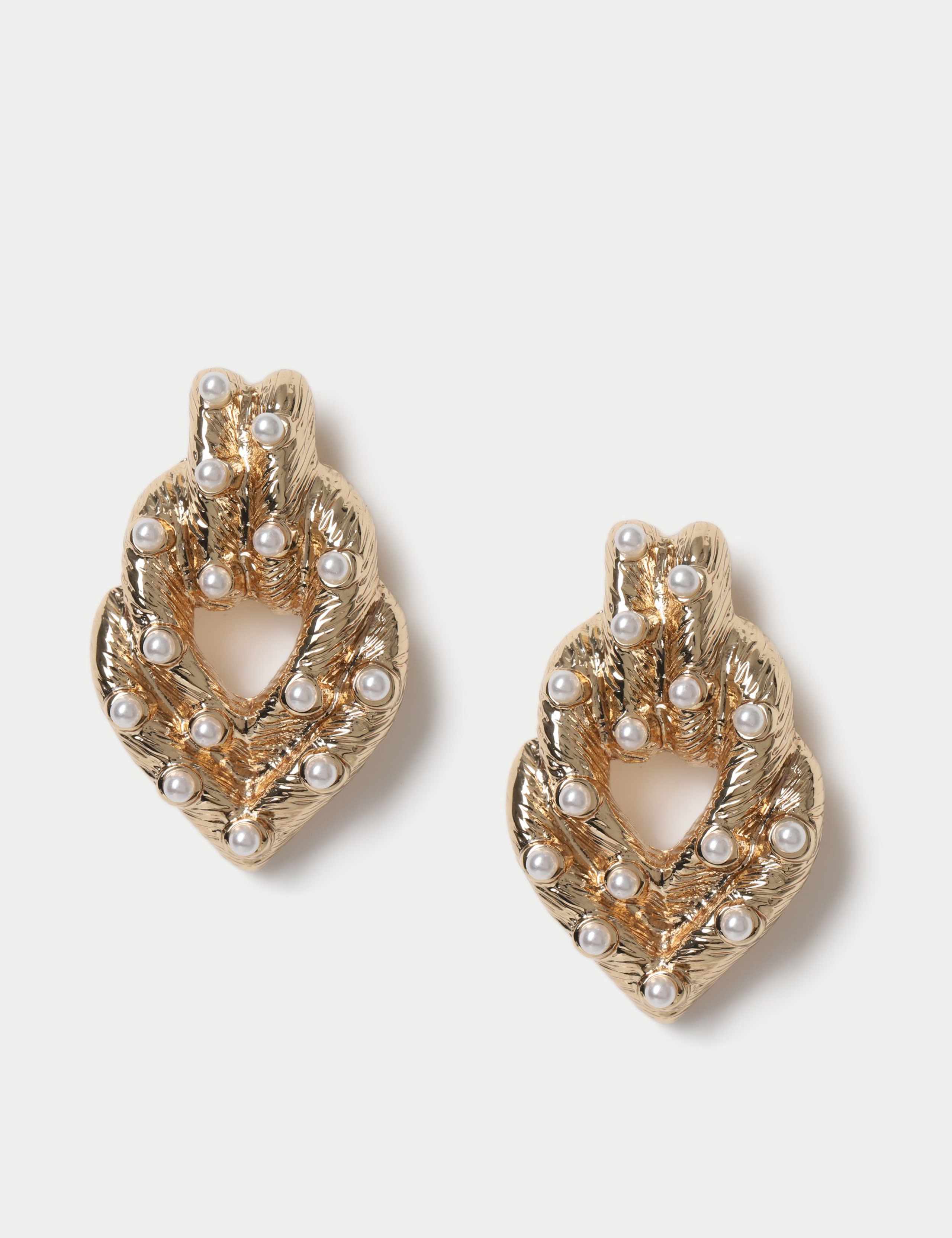 Double Pearl Heart Layered Drop Earrings 1 of 2