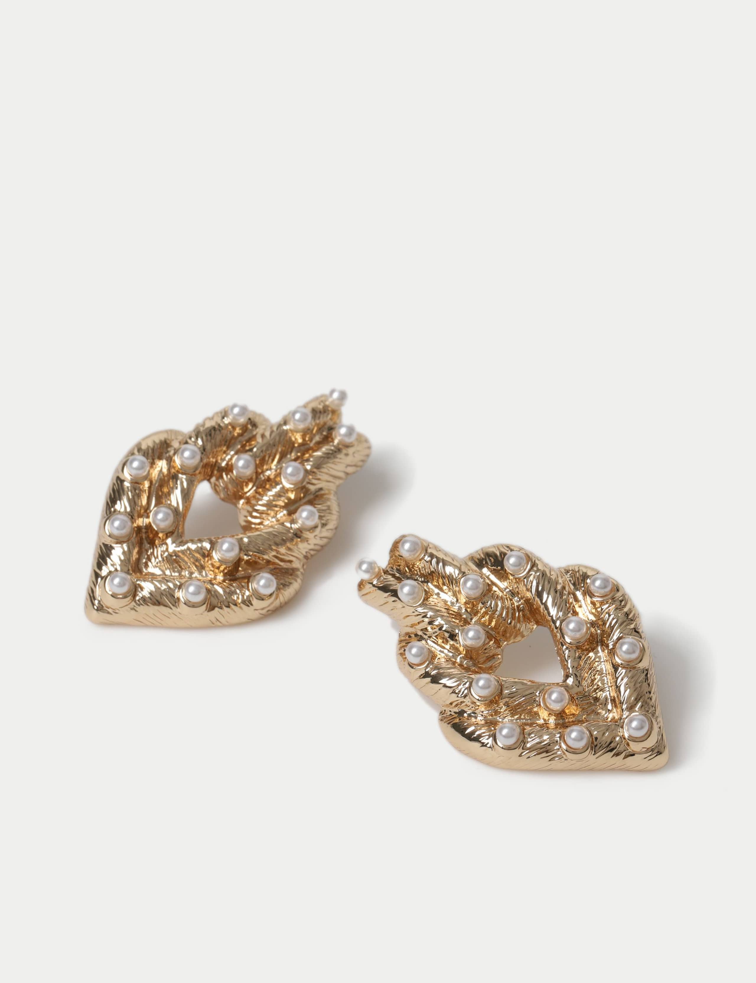 Double Pearl Heart Layered Drop Earrings 2 of 2