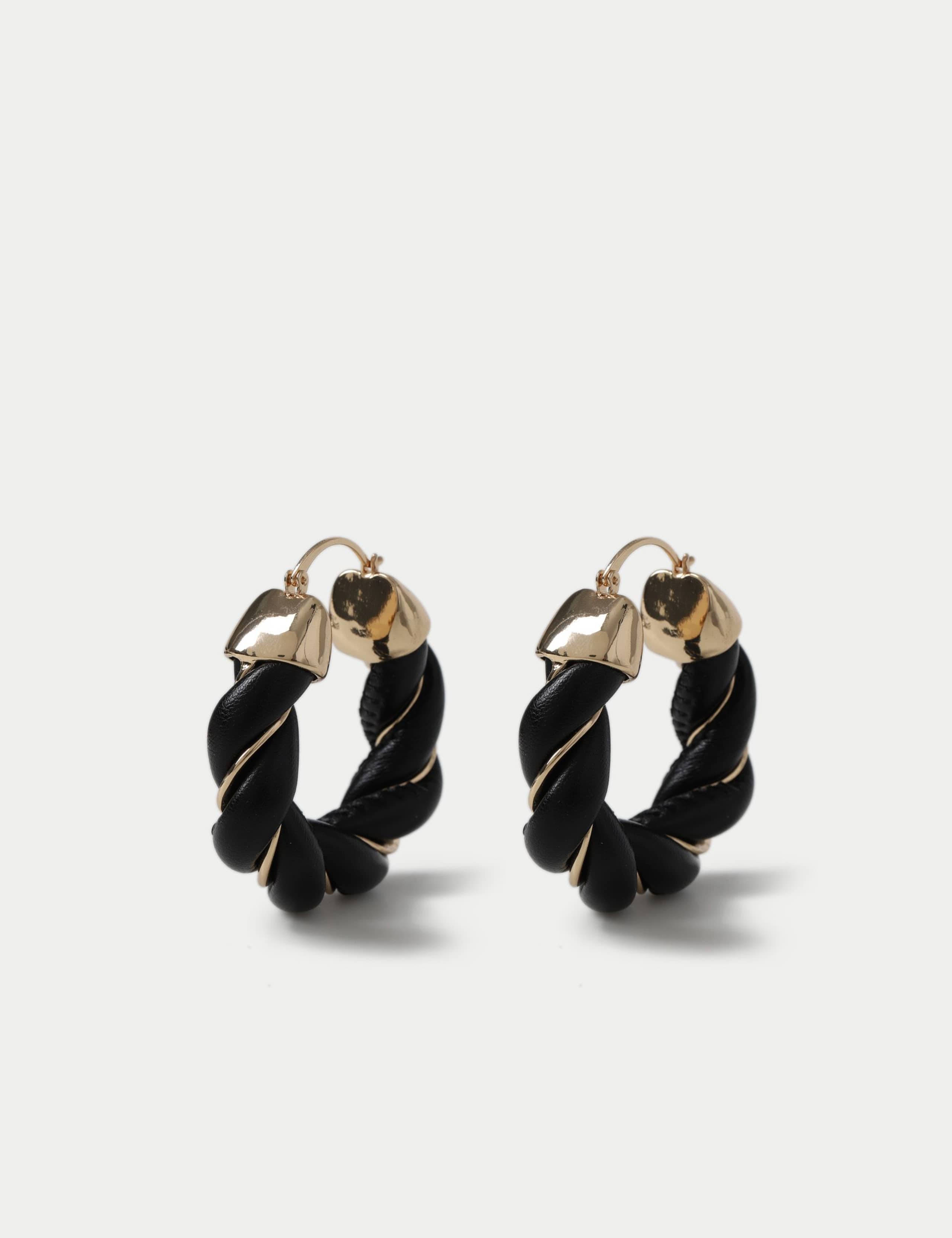 Faux Leather and Chain Hoop Earrings 1 of 2