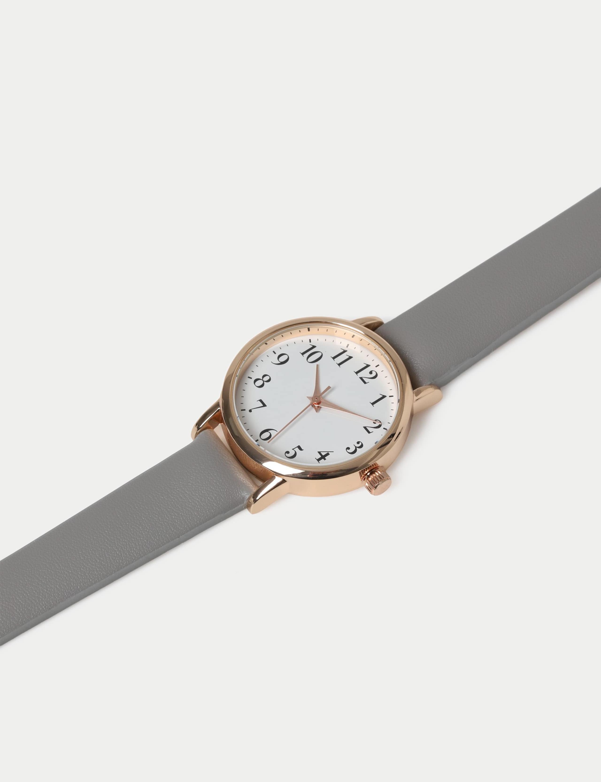 Grey Minimalist Faux Leather Strap Watch 2 of 3