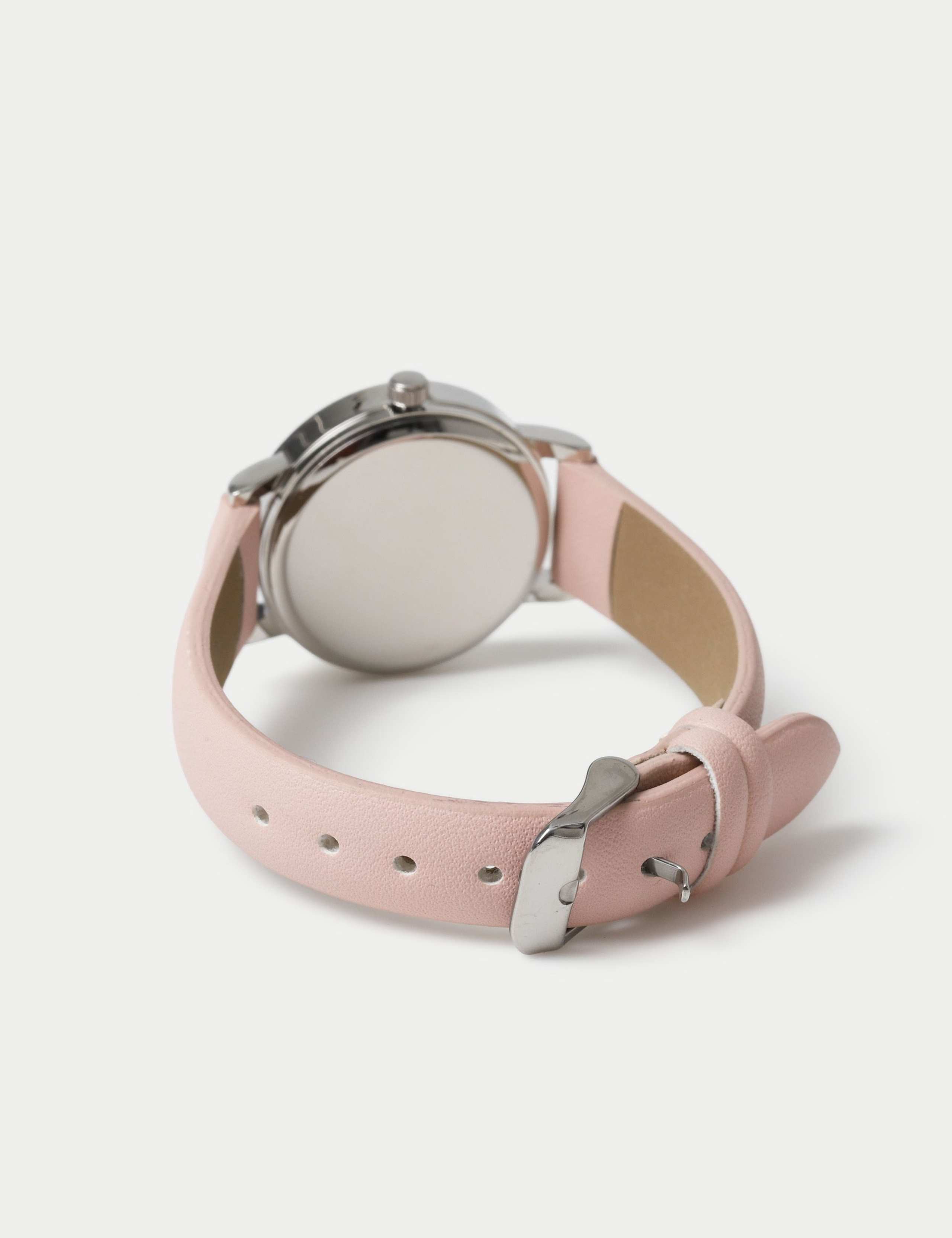 Pink Minimalist Faux Leather Strap Watch 2 of 3