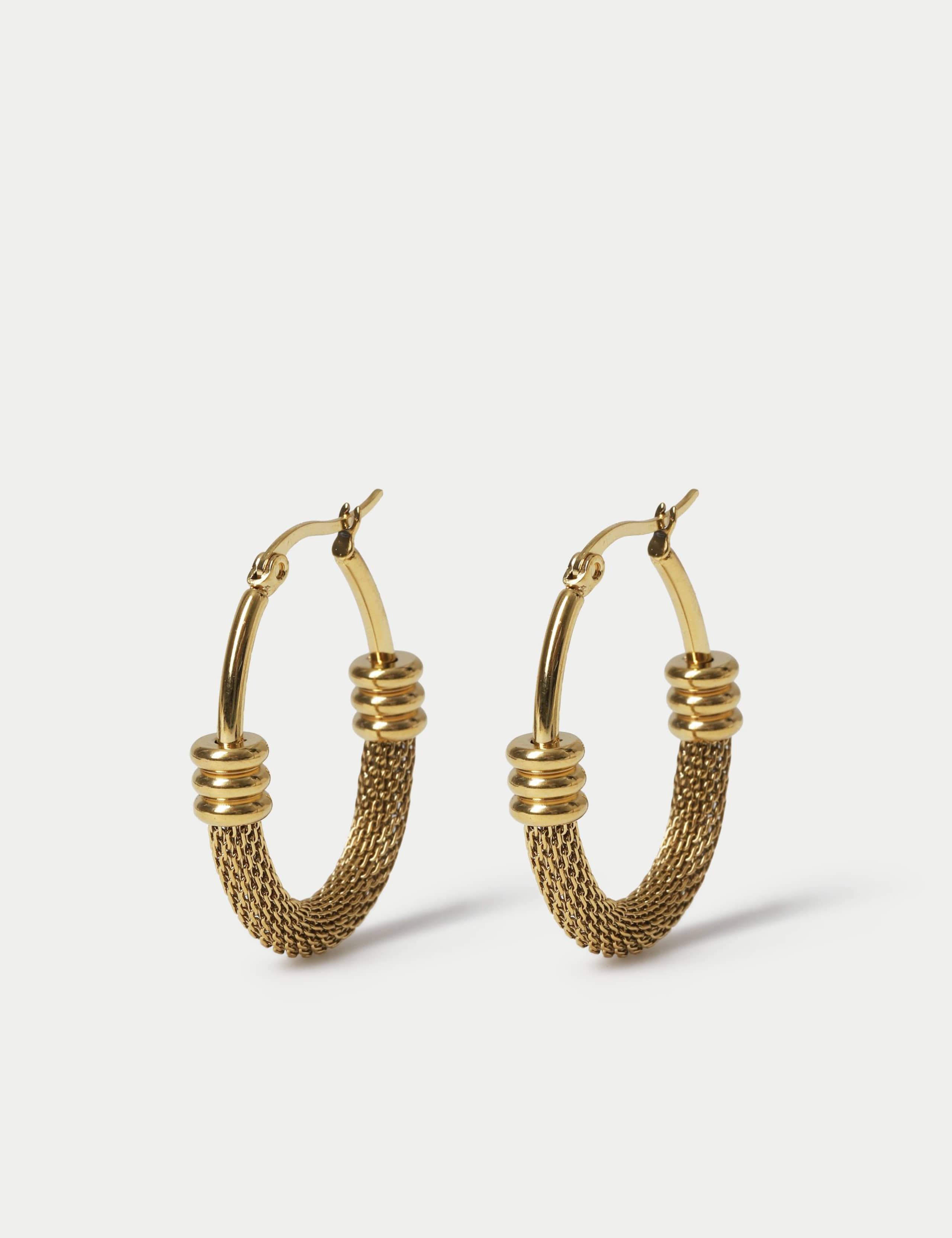 Stainless Steel Textured Hoop Earrings 1 of 2