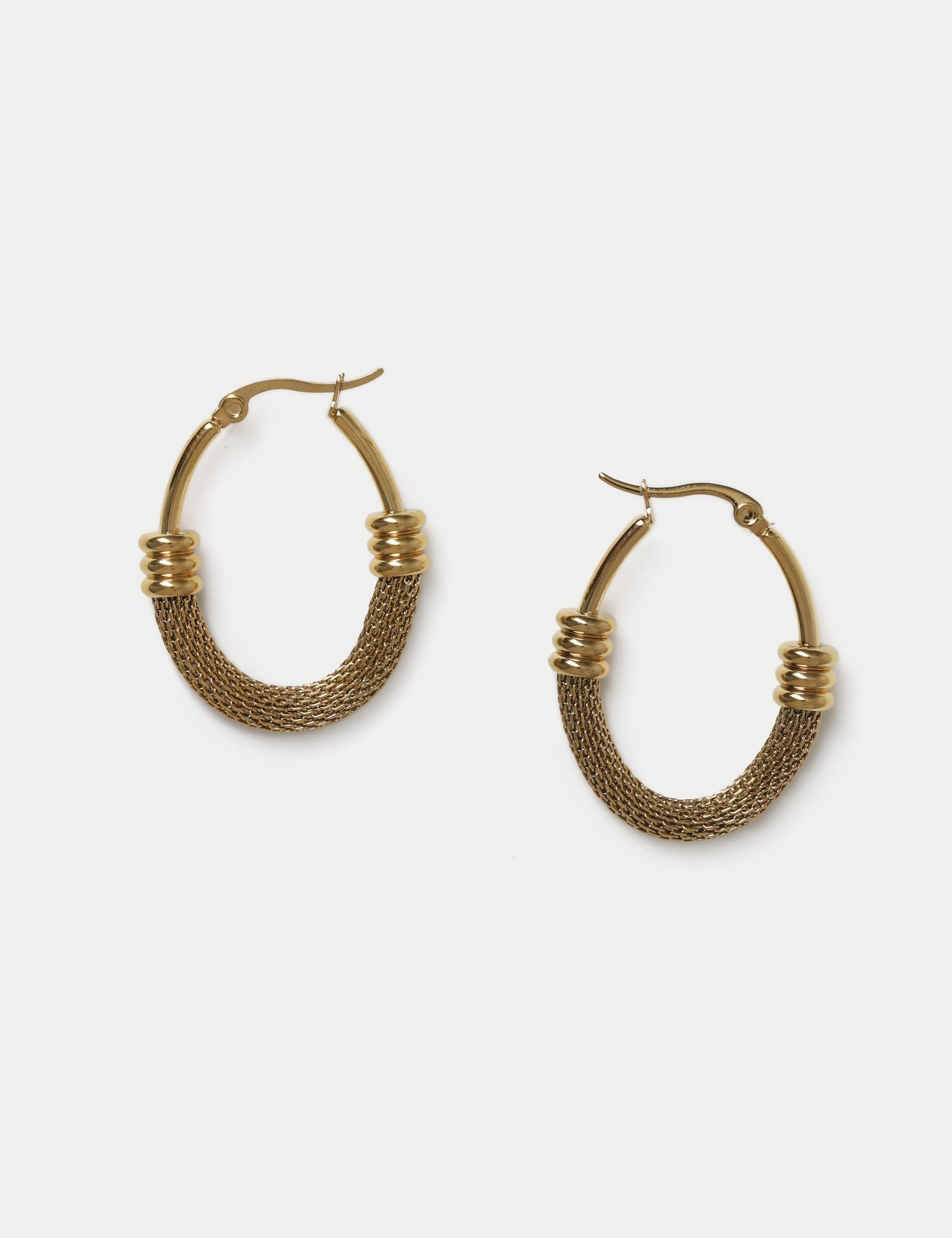 Stainless Steel Textured Hoop Earrings 2 of 2