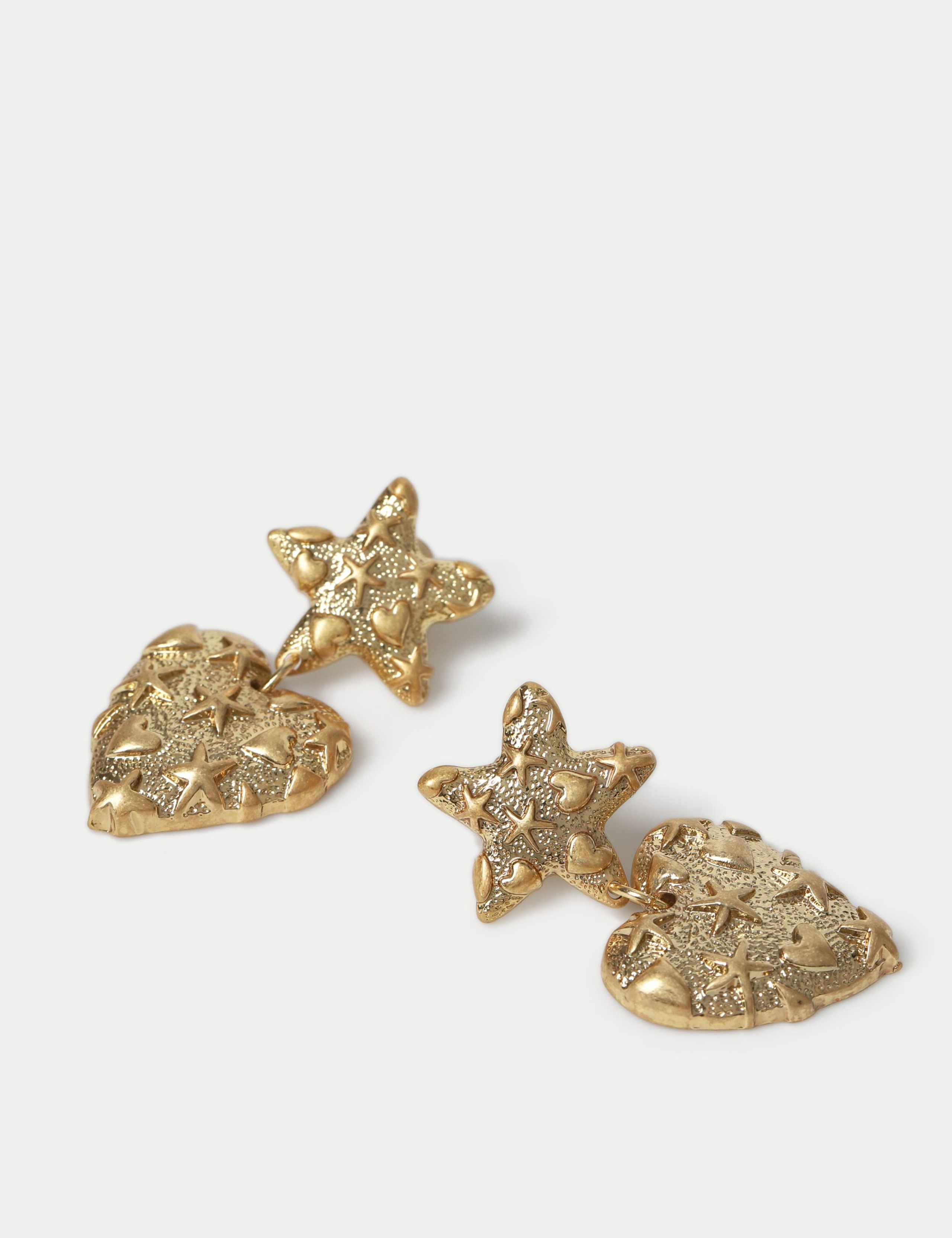 Star Heart Textured Drop Earrings 2 of 2