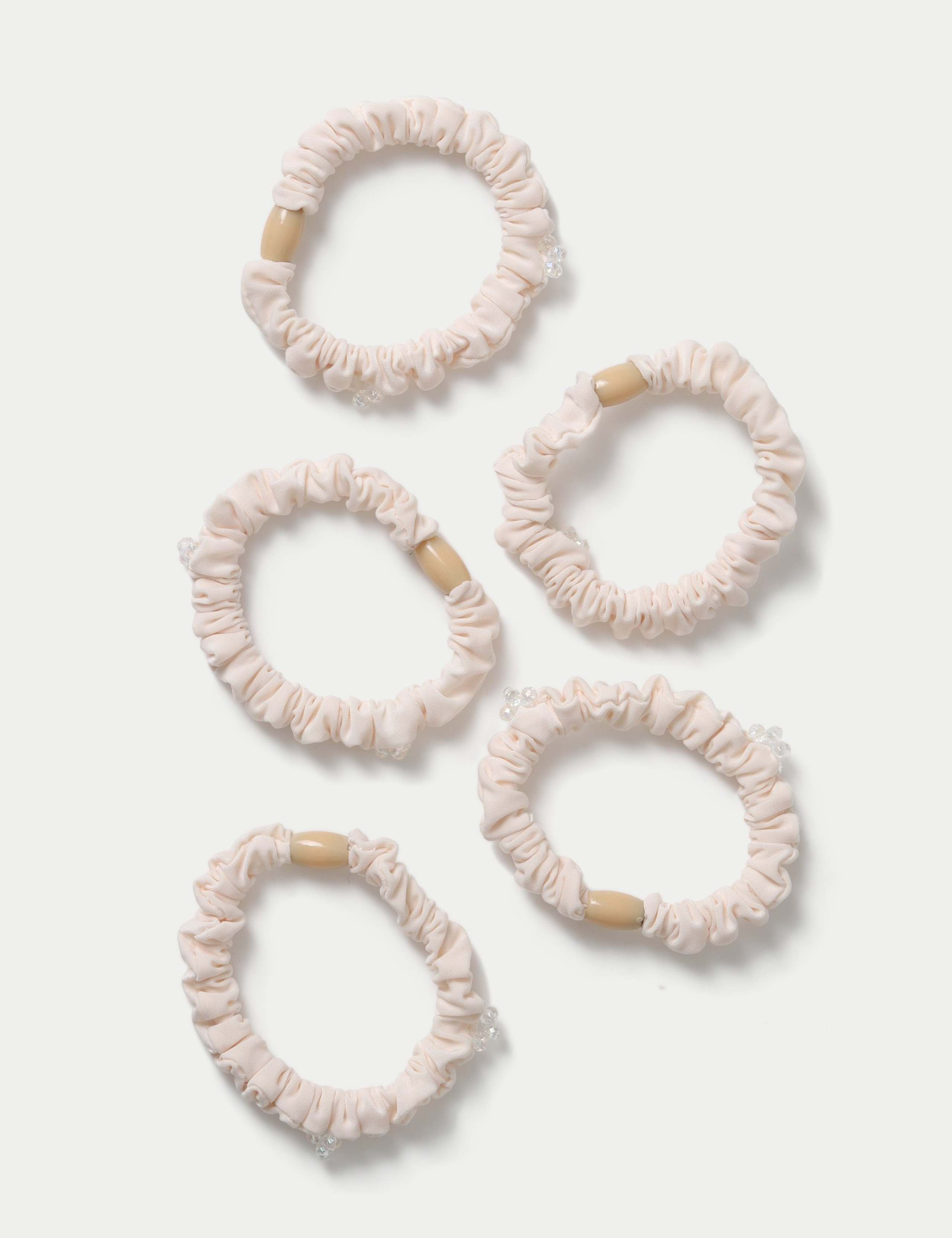 5 Pack Cream Bead Scrunchie 2 of 2