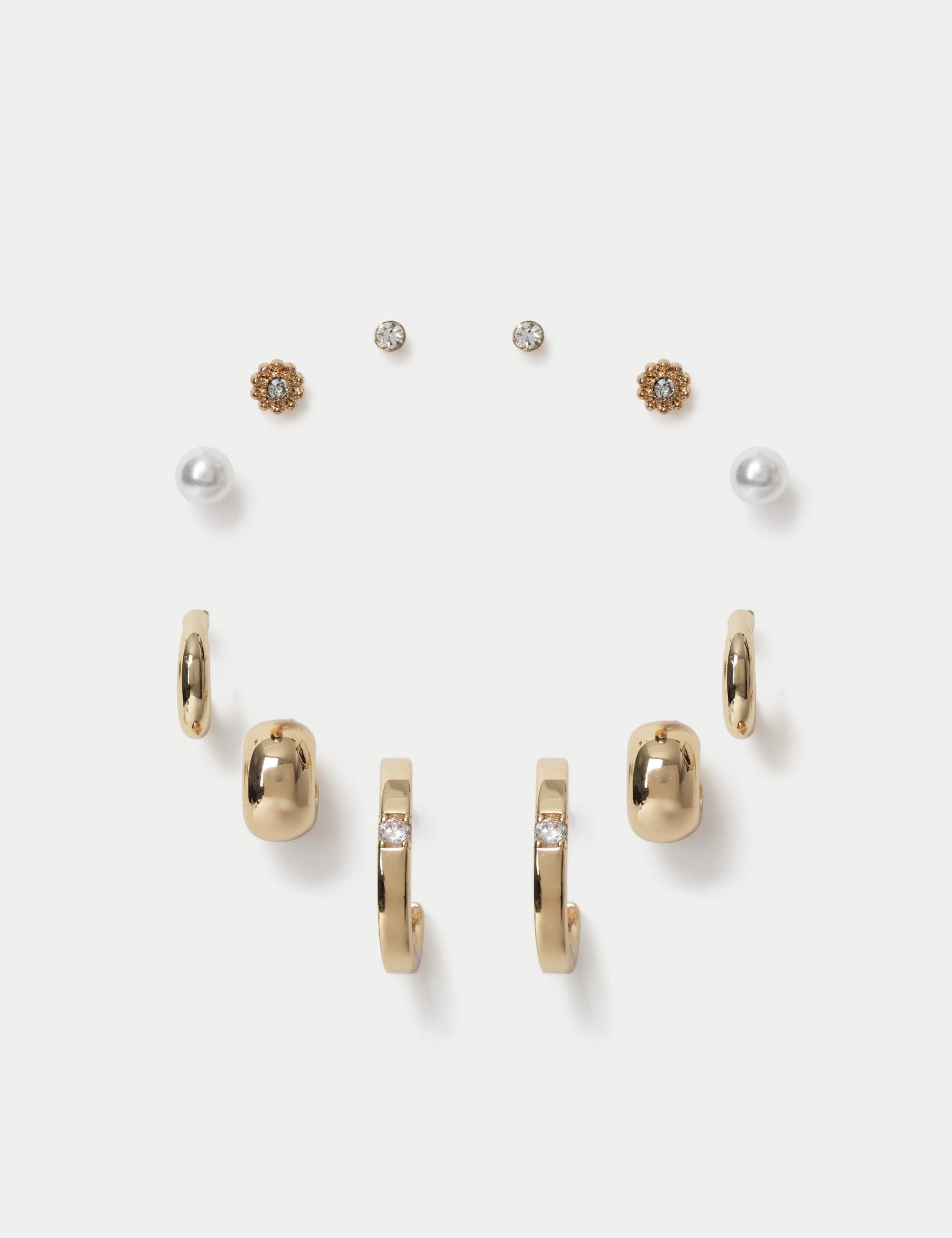 6 Pack Stud Hoop Earrings 1 of 2