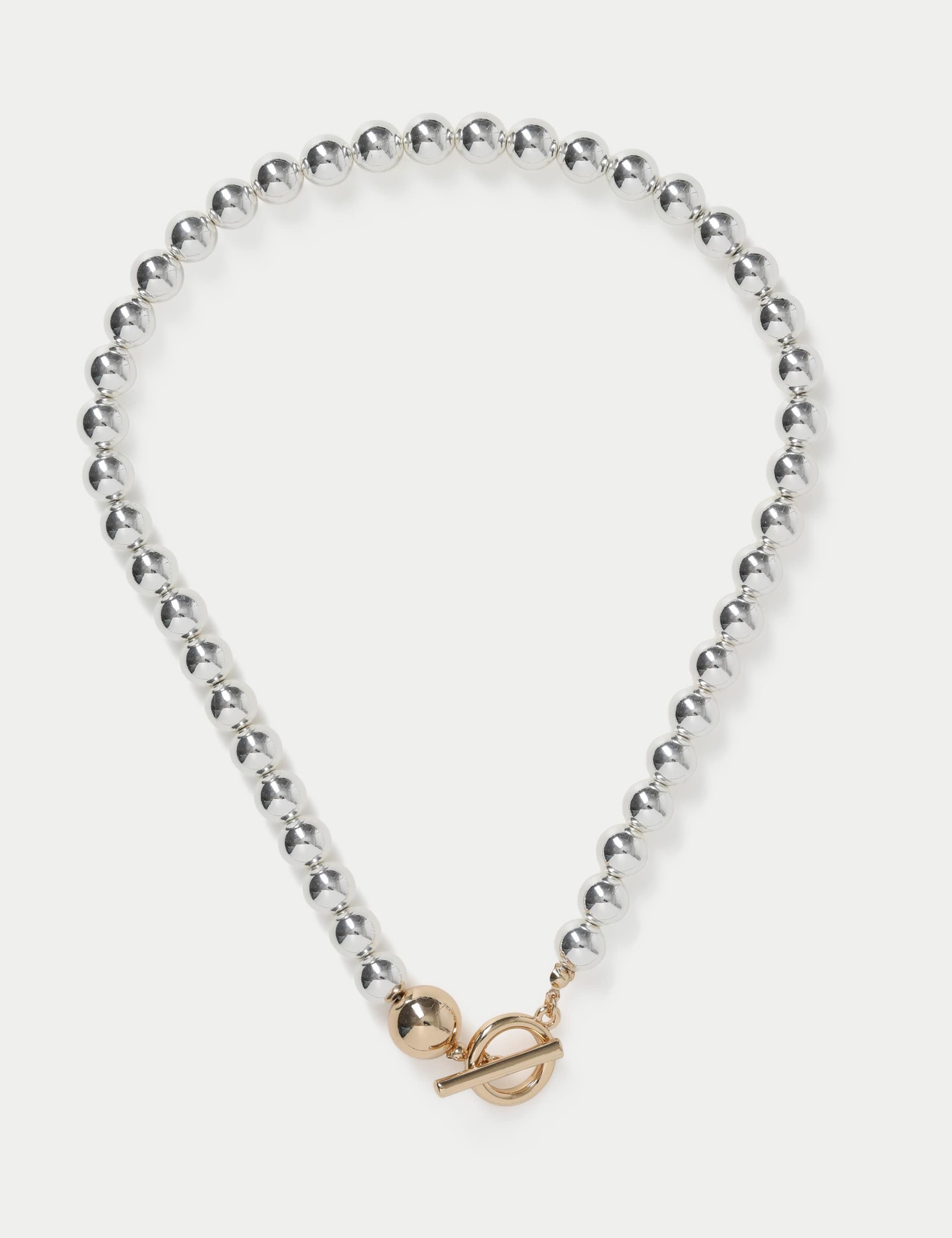 Mixed Metal Sphere T-Bar Necklace 1 of 2