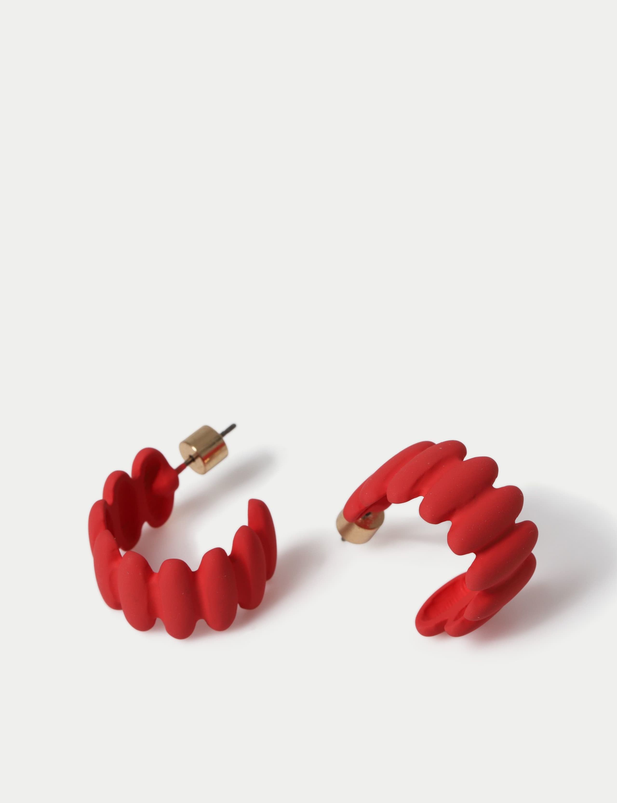 Powder Coat Ridge Hoop Earrings Red 2 of 2