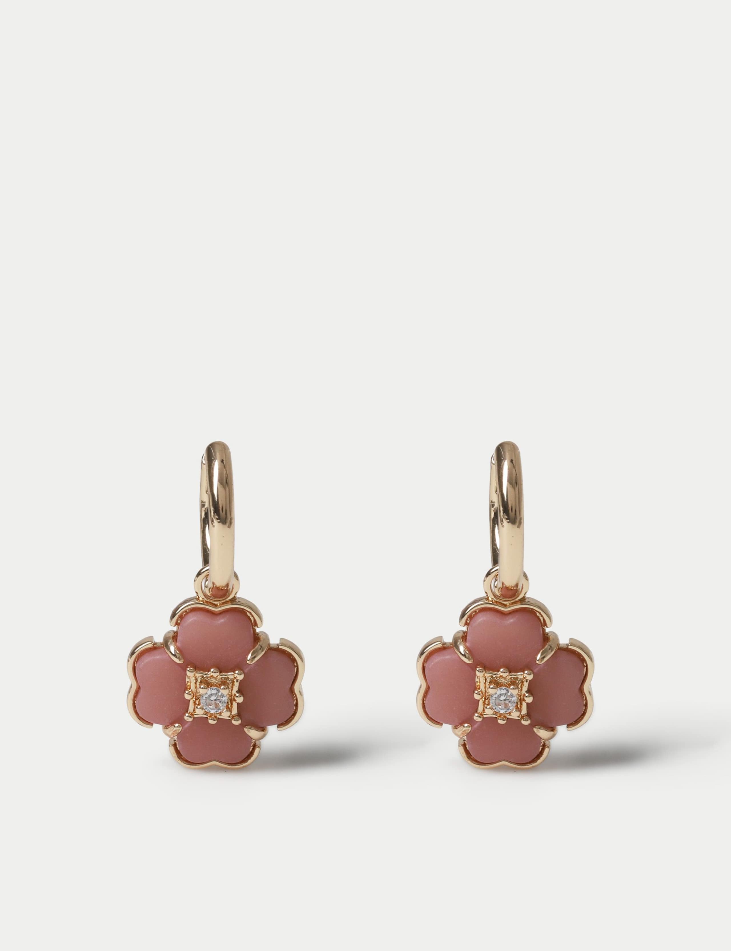 Flower Drop Hoop Earrings 1 of 2