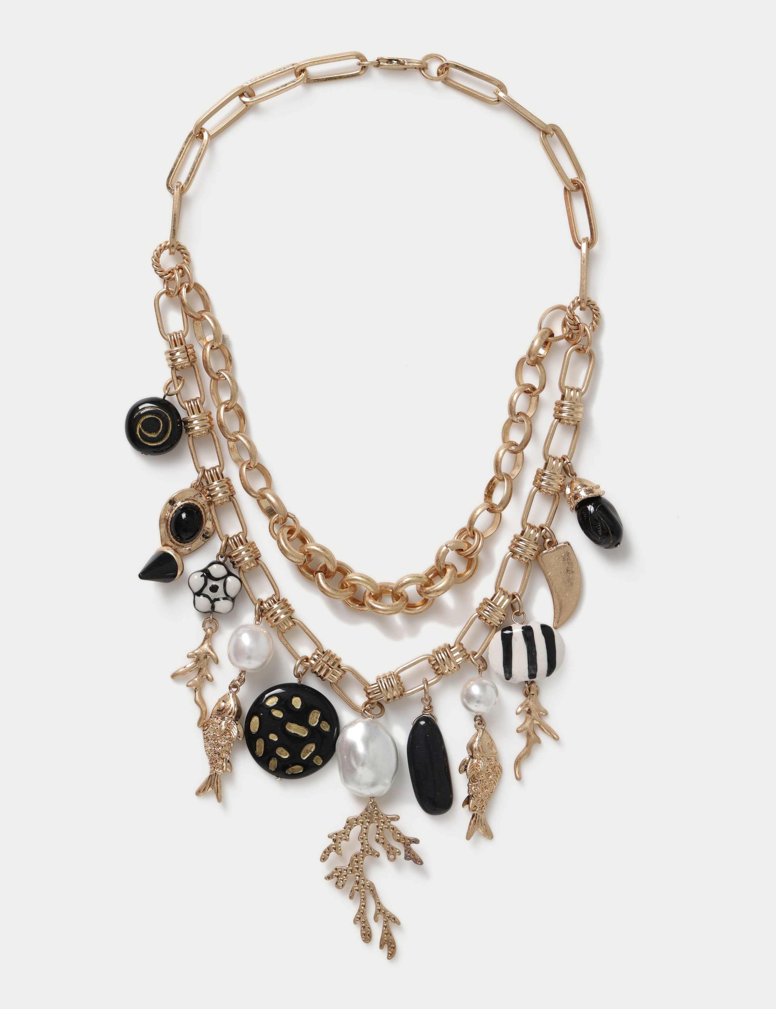 Multi Row Shell Pearl Charm Necklace 1 of 2