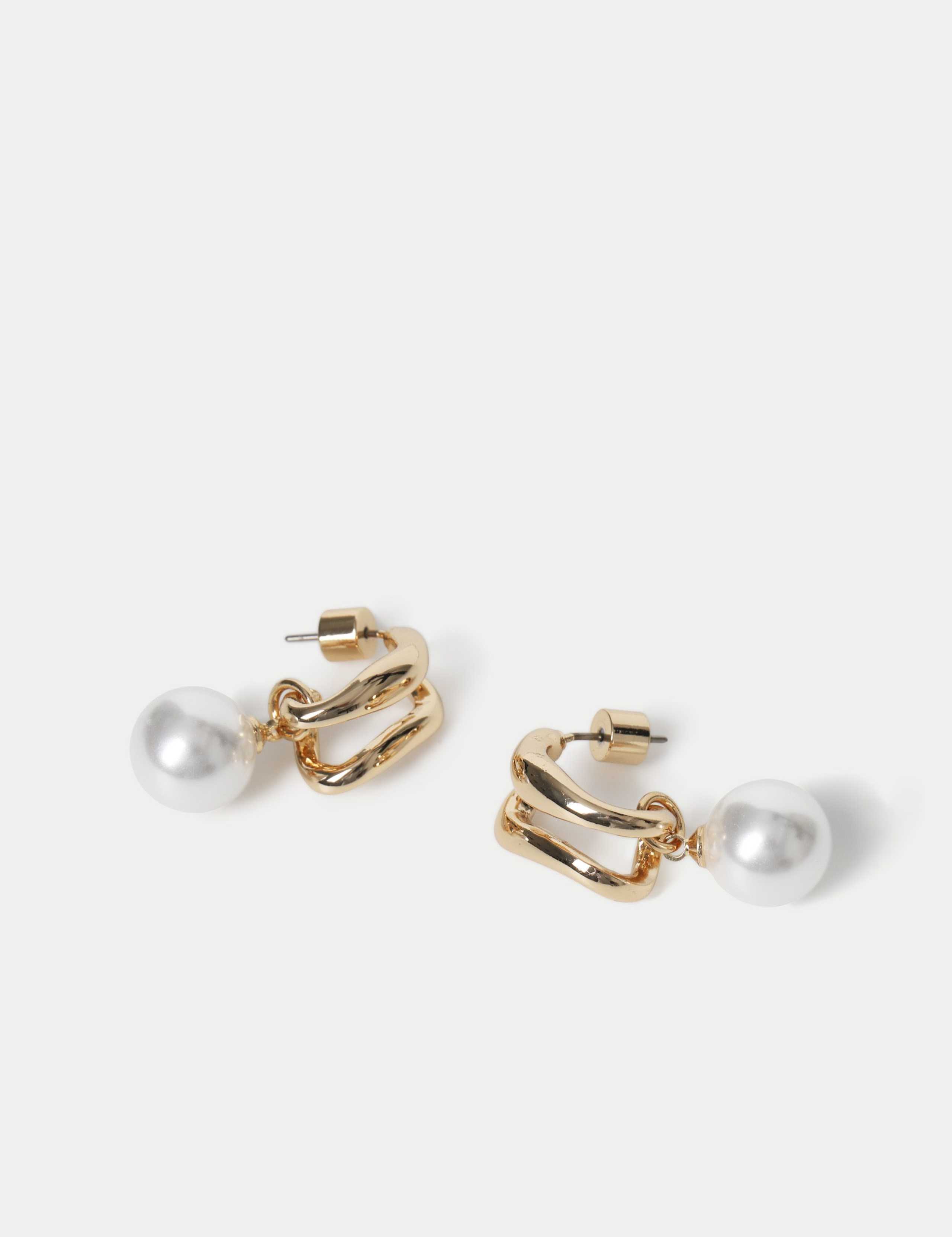 Gold Tone Pearl Effect Hoop Earrings 2 of 2