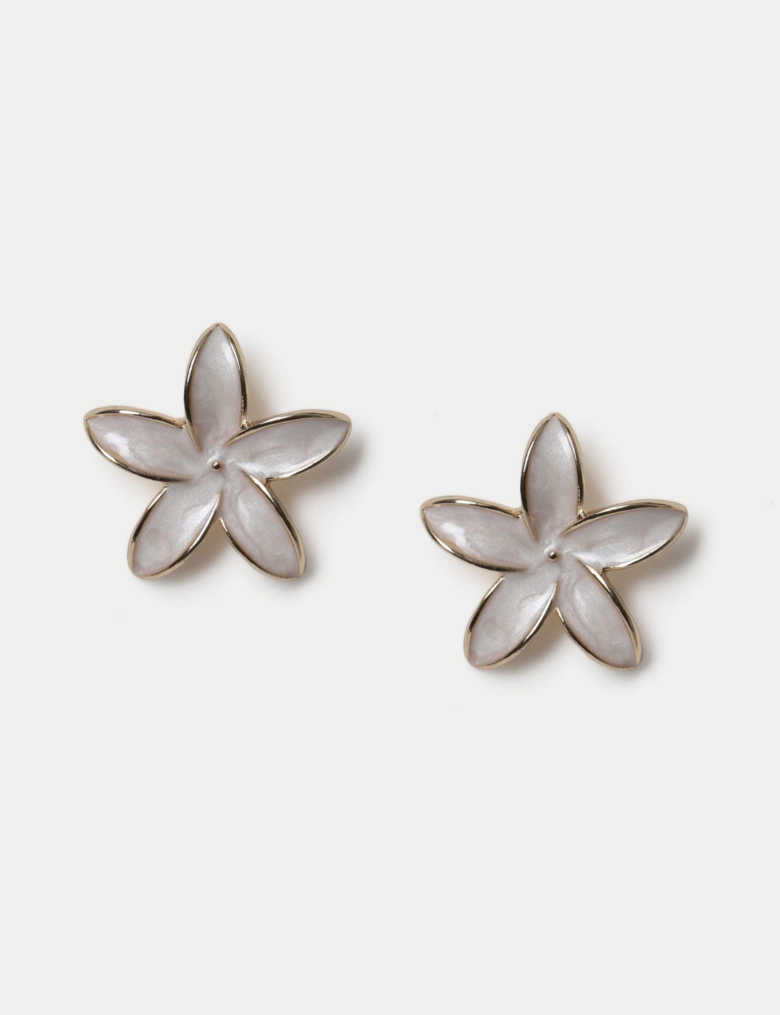 White Enamel Flower Stud Earrings 1 of 2