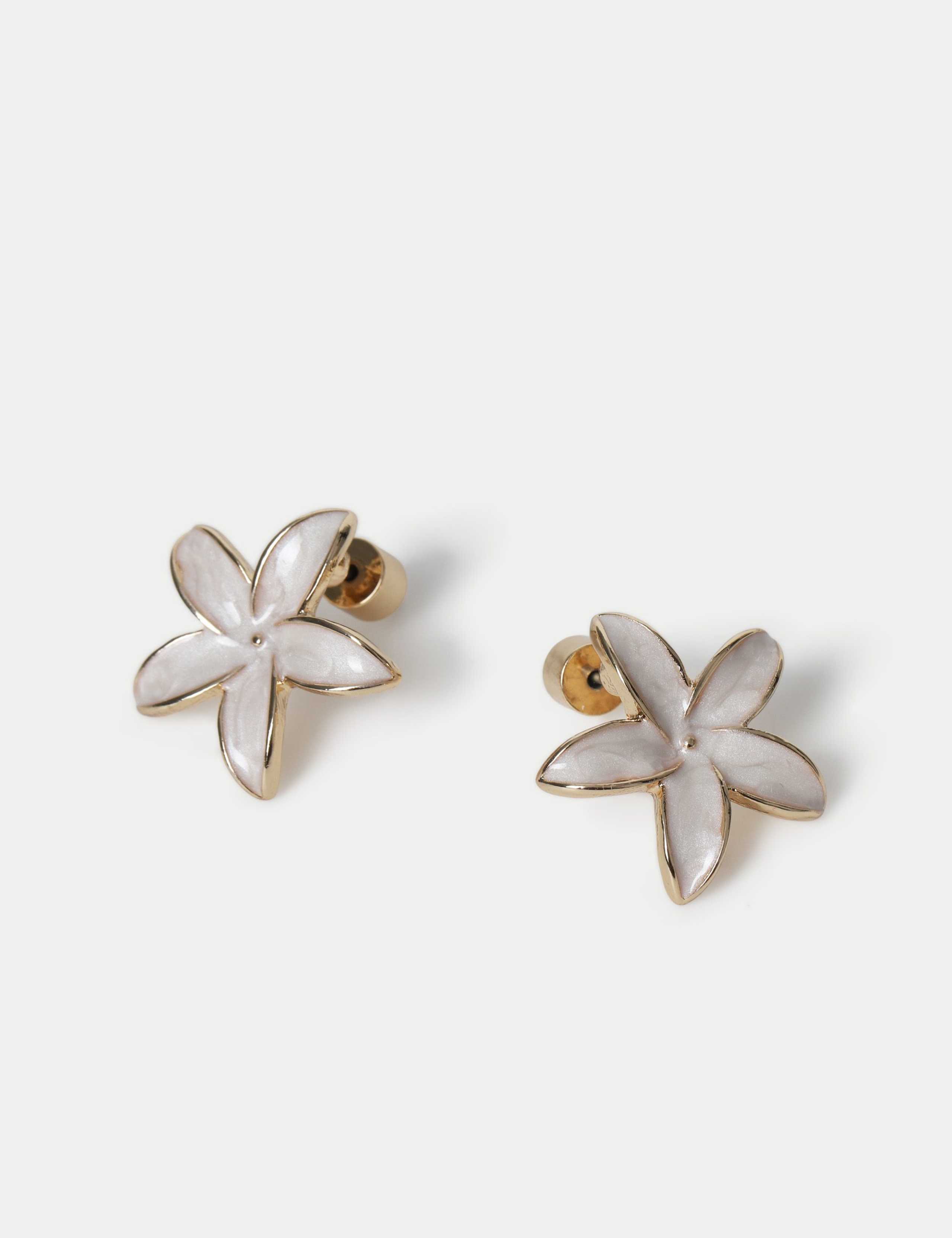 White Enamel Flower Stud Earrings 2 of 2