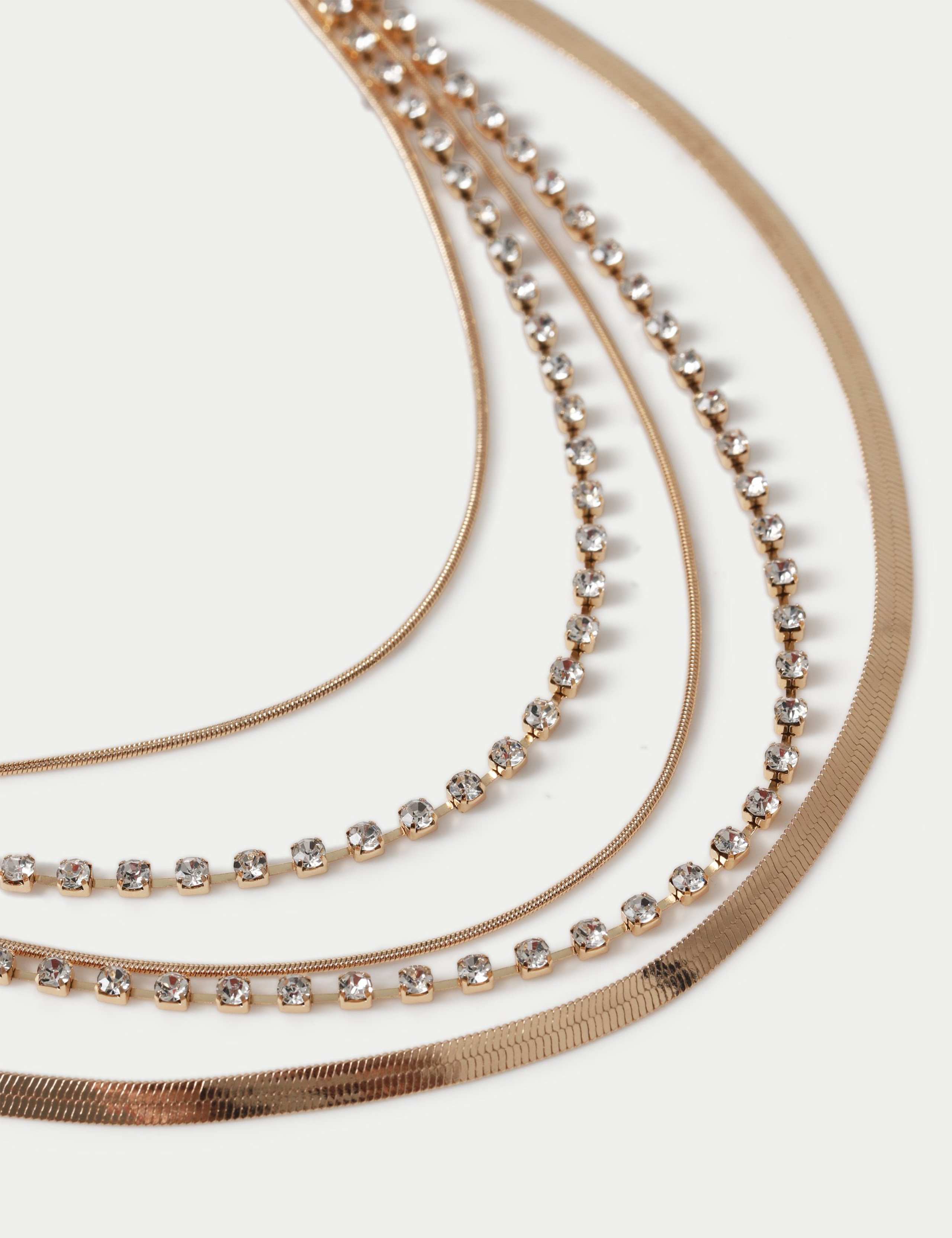 Gold Tone Rhinestone Multirow Necklace 2 of 2