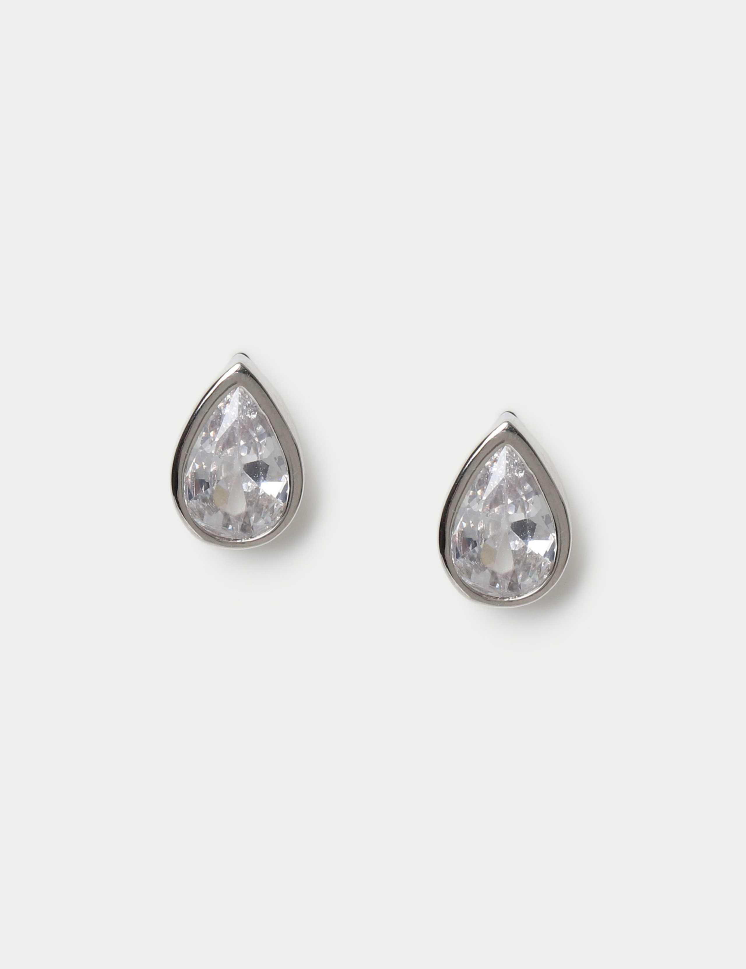 Platinum Plated Pear Stud Earrings 1 of 2