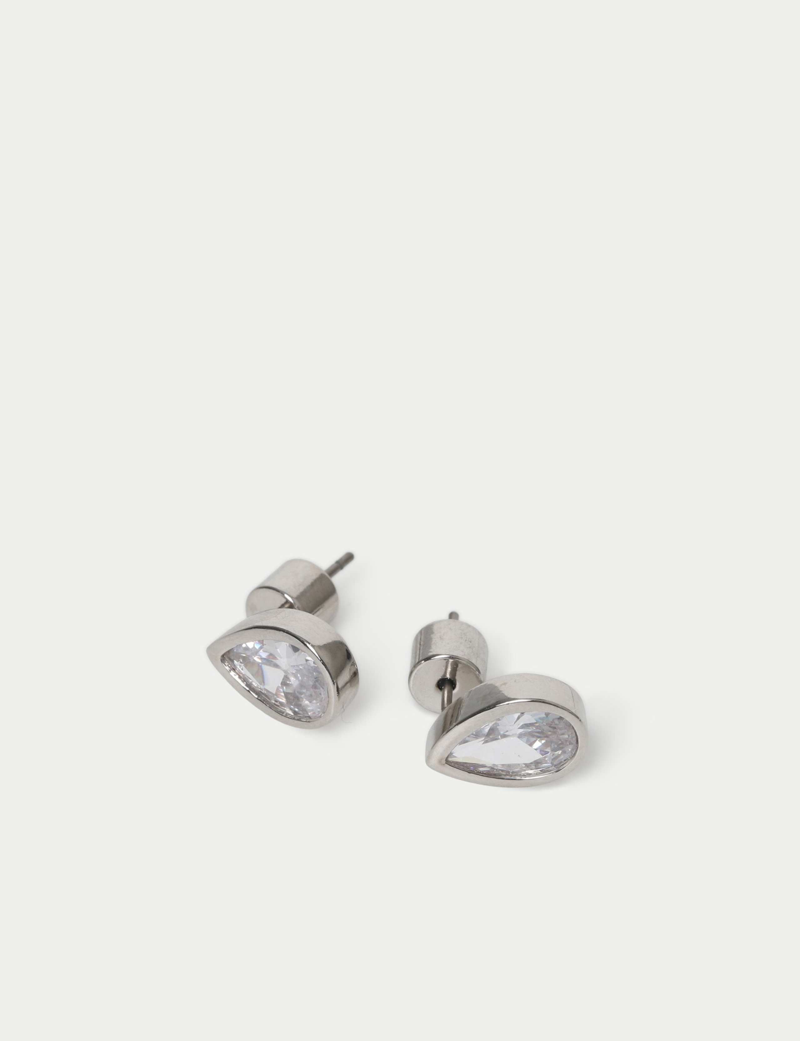 Platinum Plated Pear Stud Earrings 2 of 2