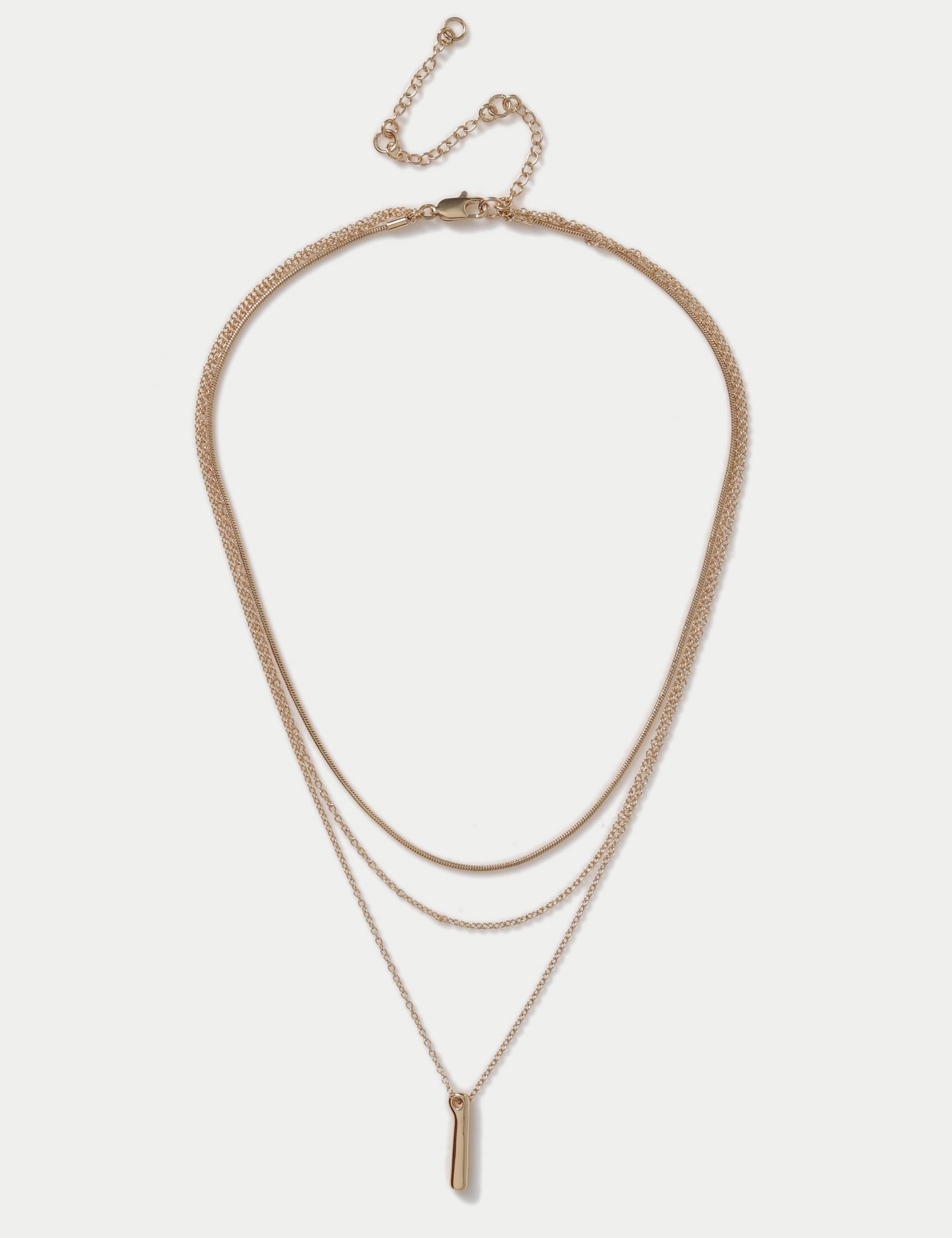 Rectangle Pendant Multirow Necklace 1 of 2