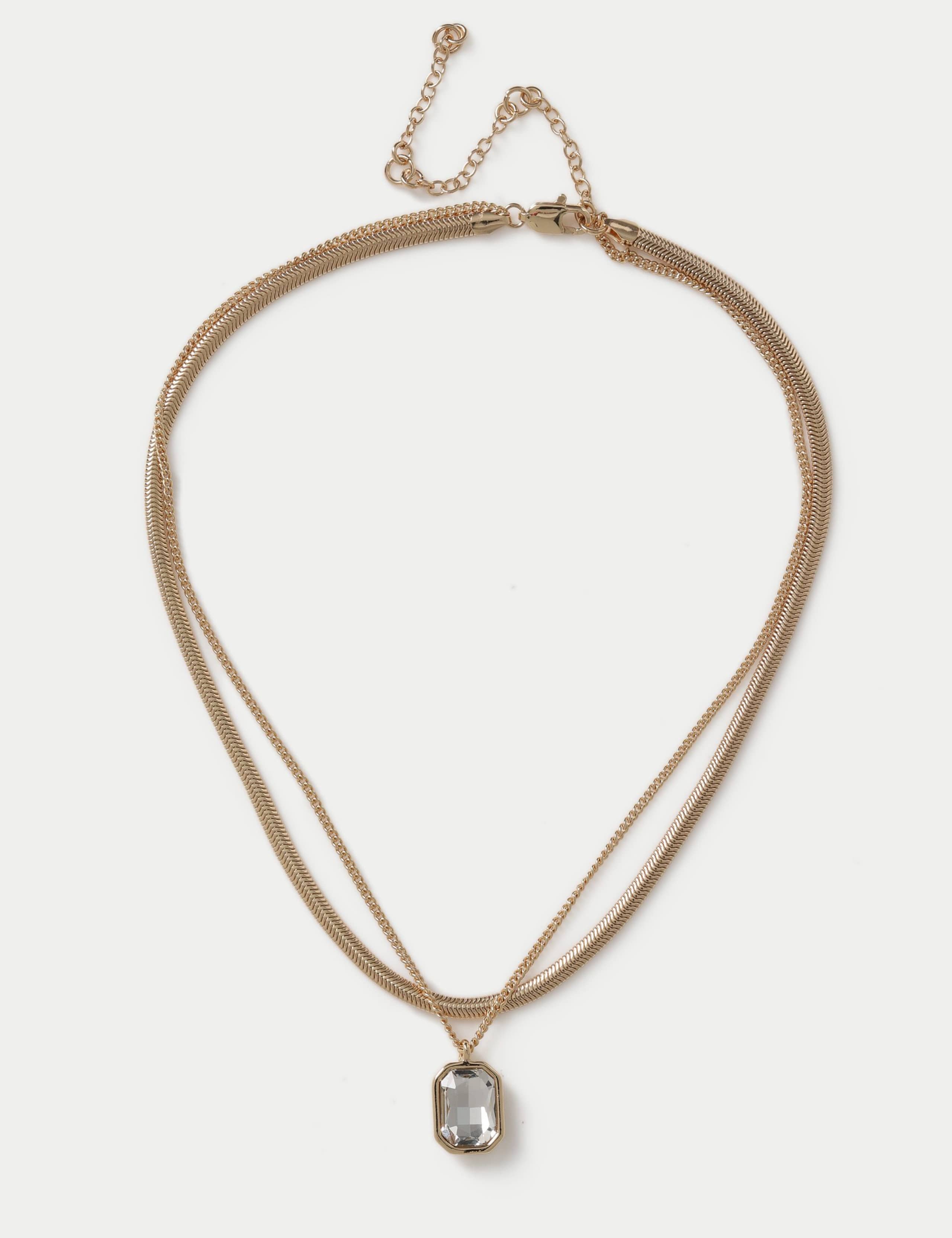 Multirow Glass Pendant Drop Necklace 1 of 2