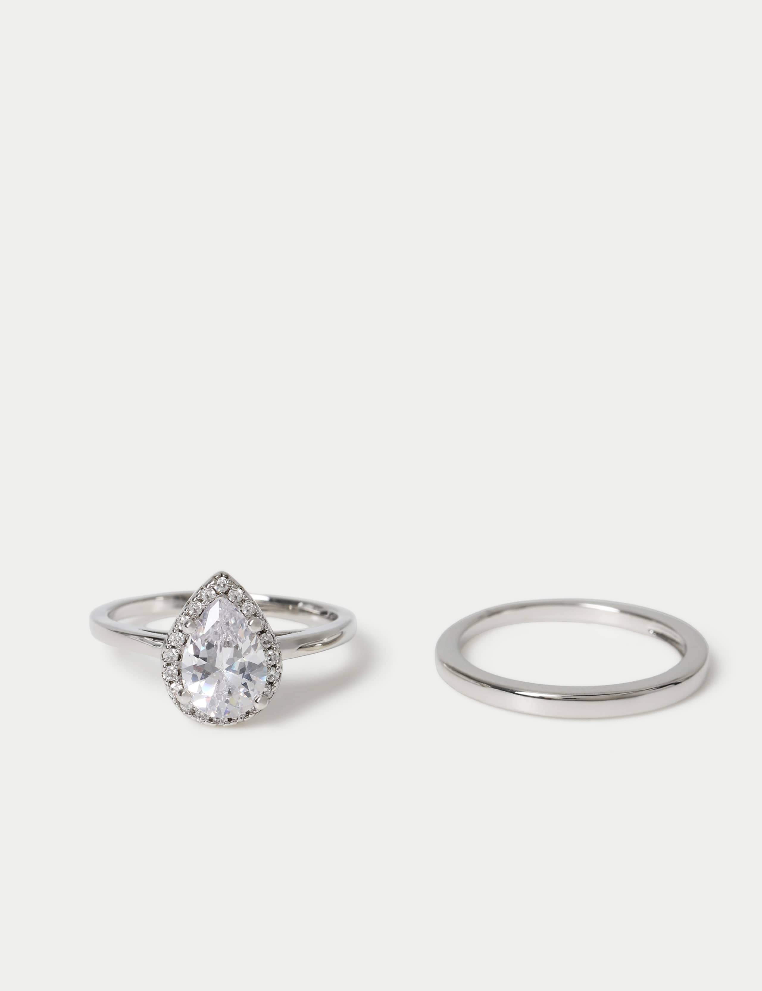 Platinum Plated 2 Pack Pear Stone Ring 2 of 2