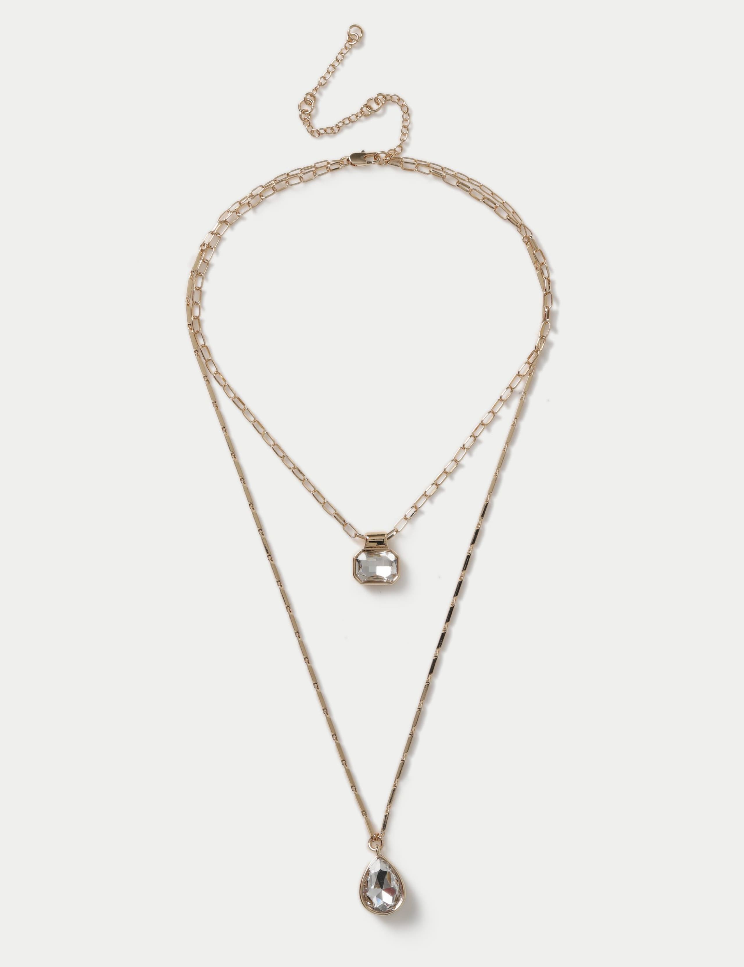 Gold Tone Crystal Multirow Necklace 1 of 2