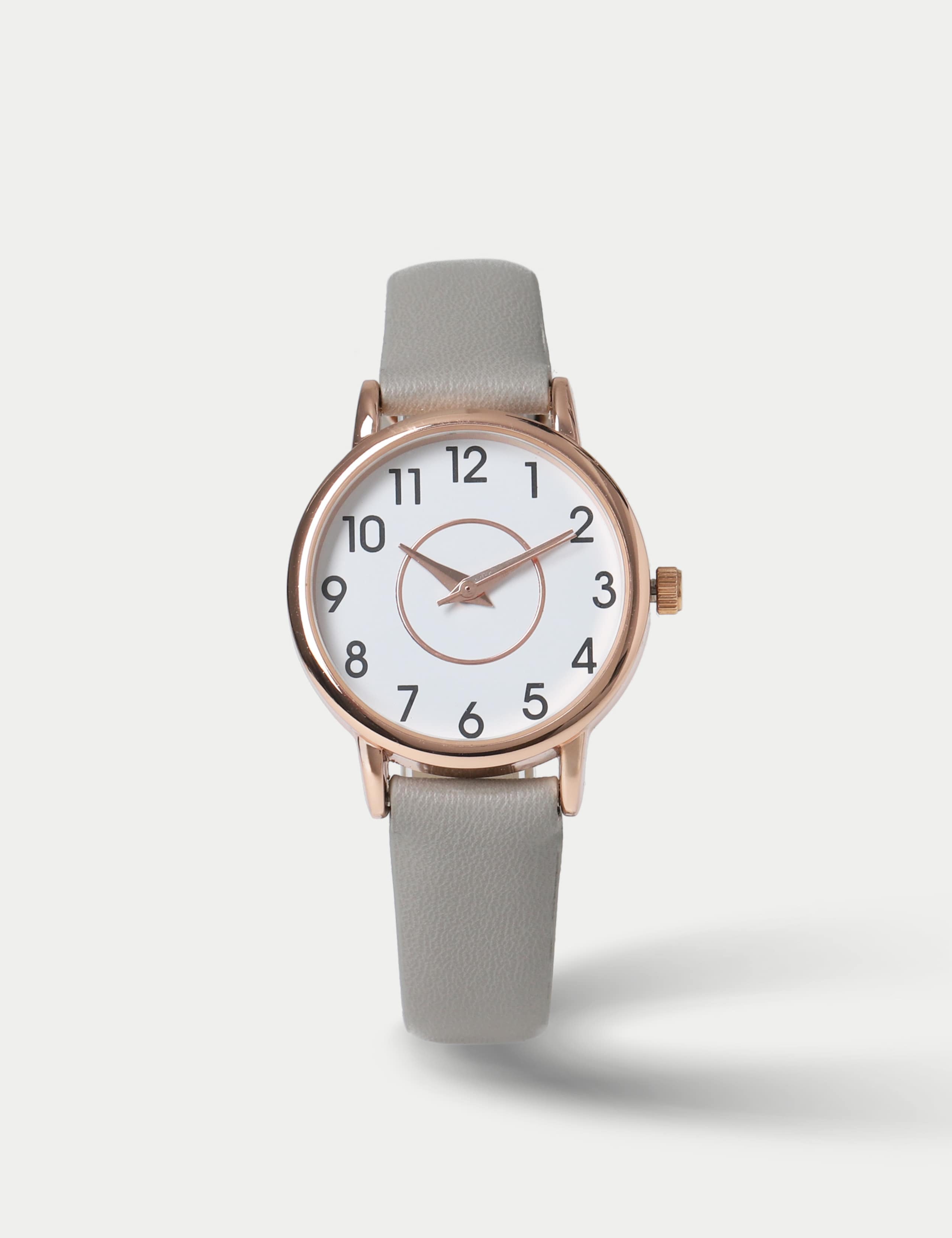 Grey Minimalist Faux Leather Strap Watch 1 of 3