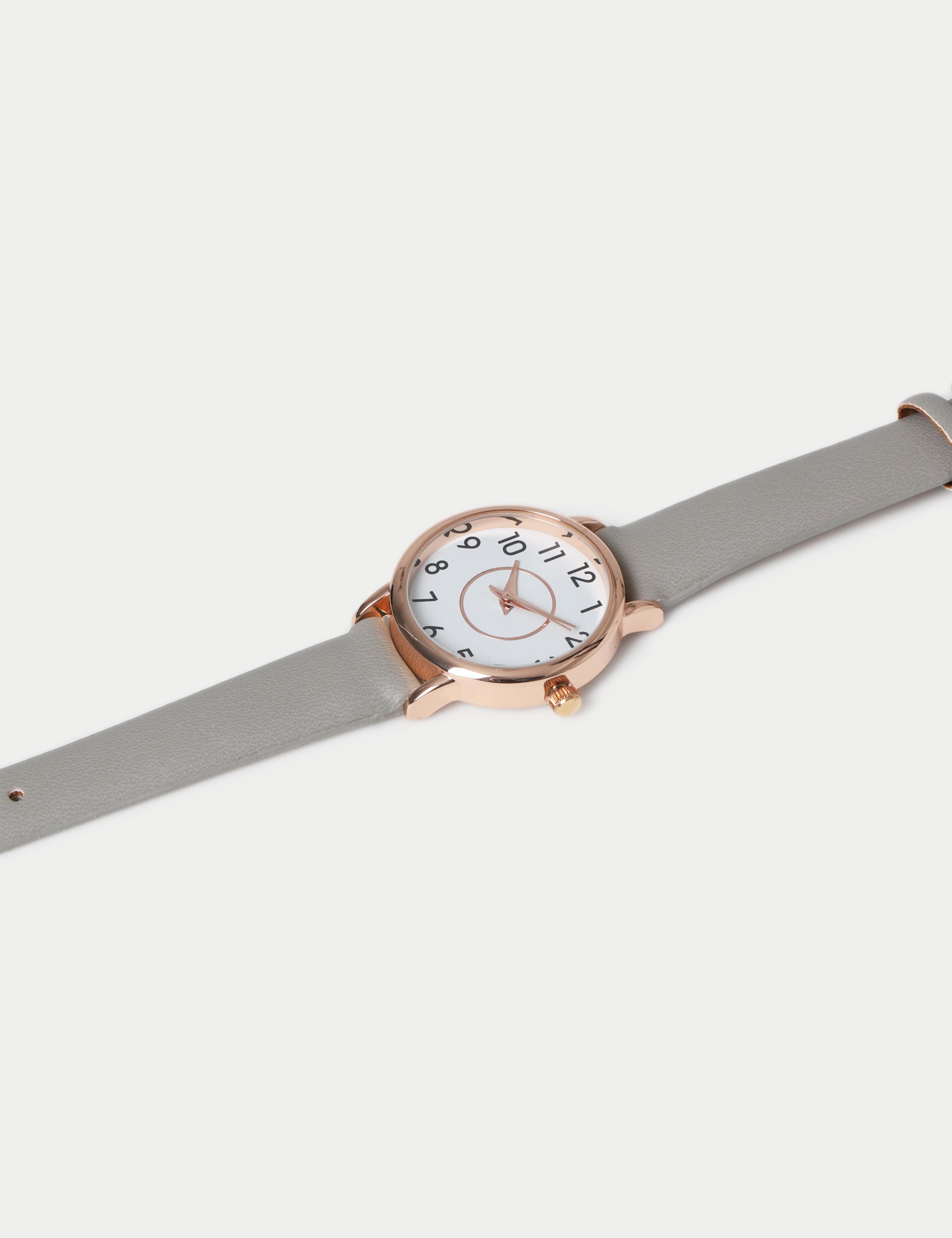 Grey Minimalist Faux Leather Strap Watch 2 of 3