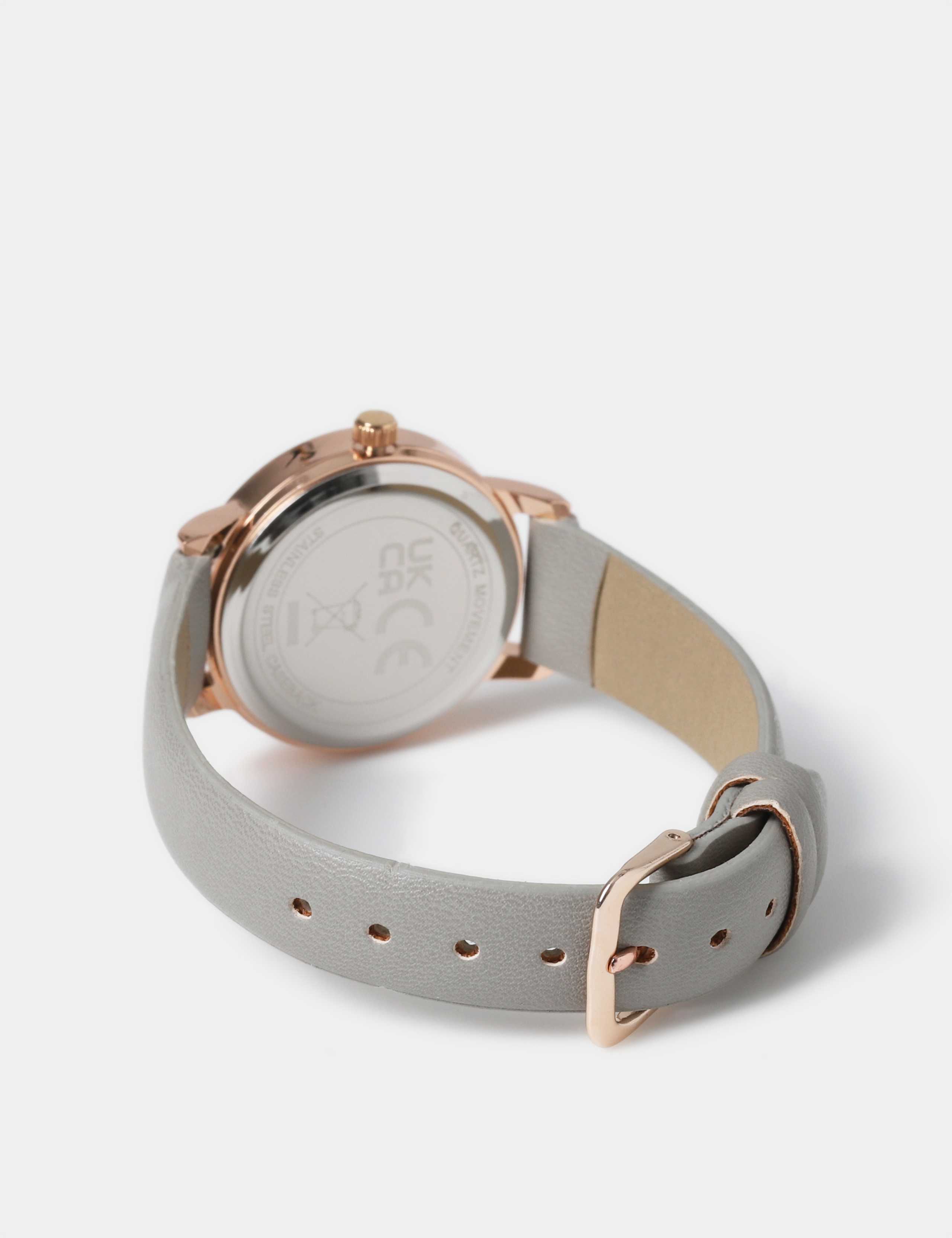 Grey Minimalist Faux Leather Strap Watch 3 of 3