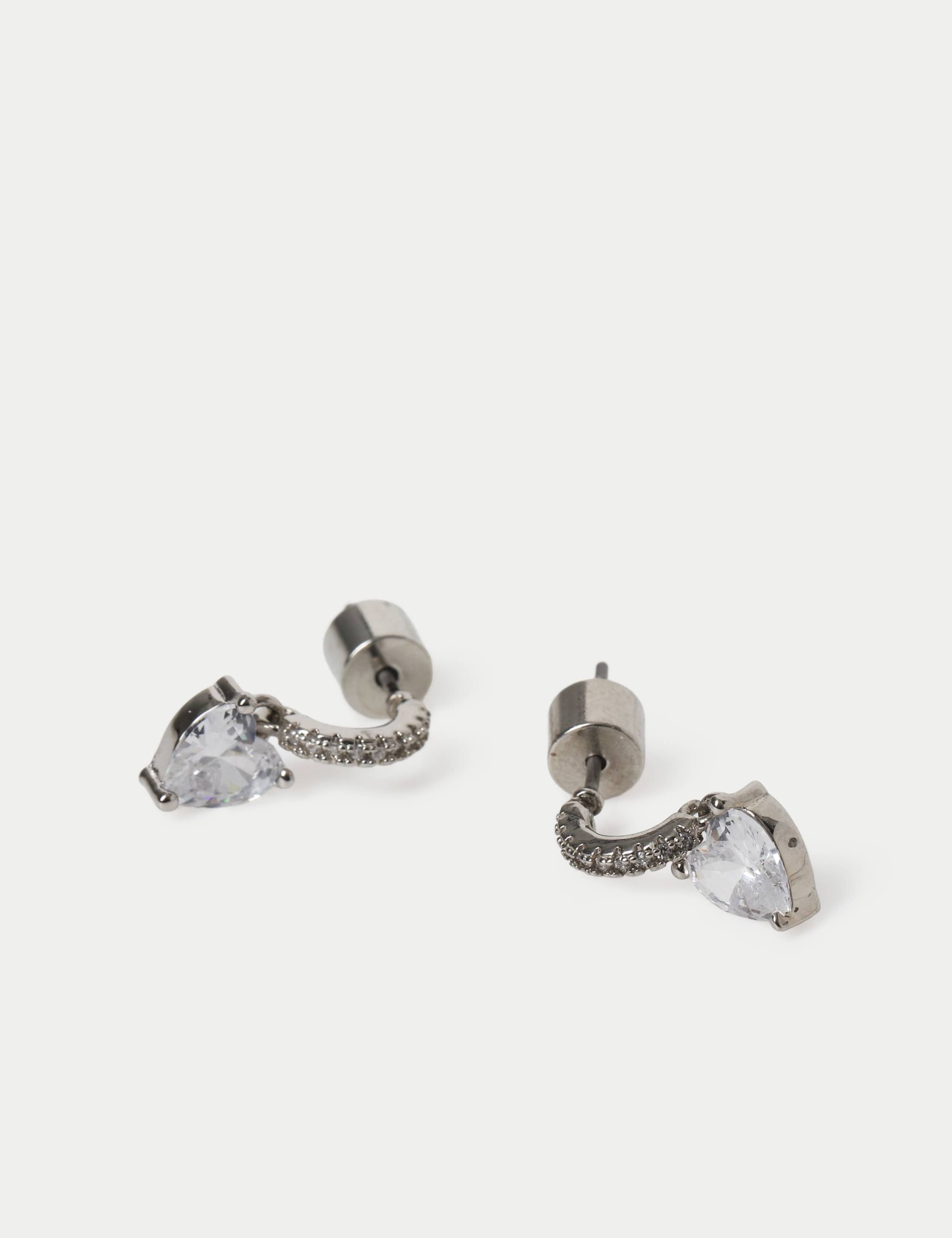 Platinum Plated Heart Drop Earrings 2 of 2