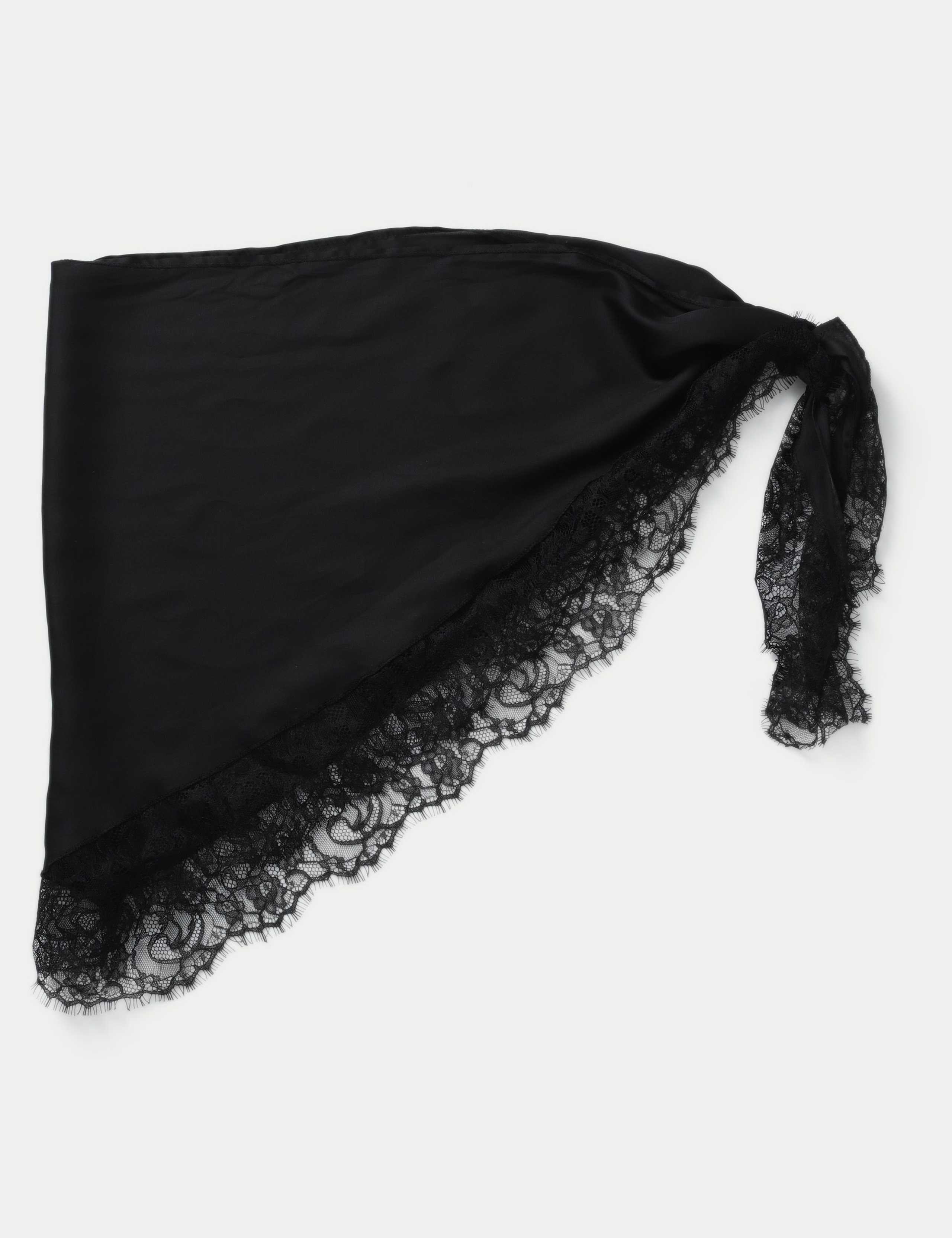 Black Satin and Lace Tie Scarf 1 of 2