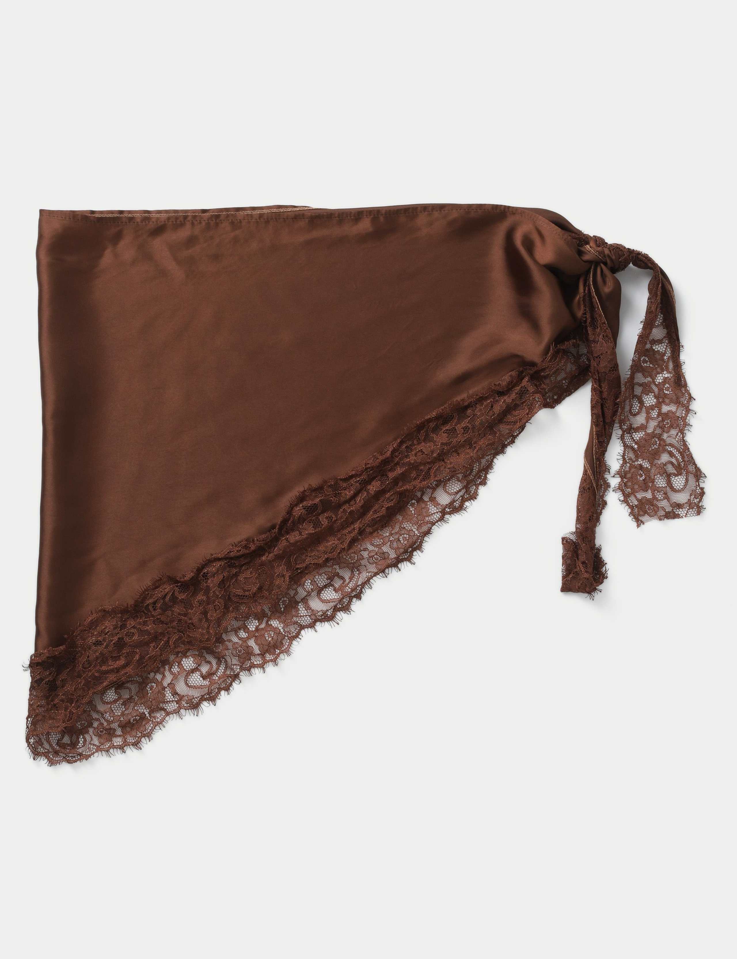 Brown Satin and Lace Tie Scarf 1 of 2