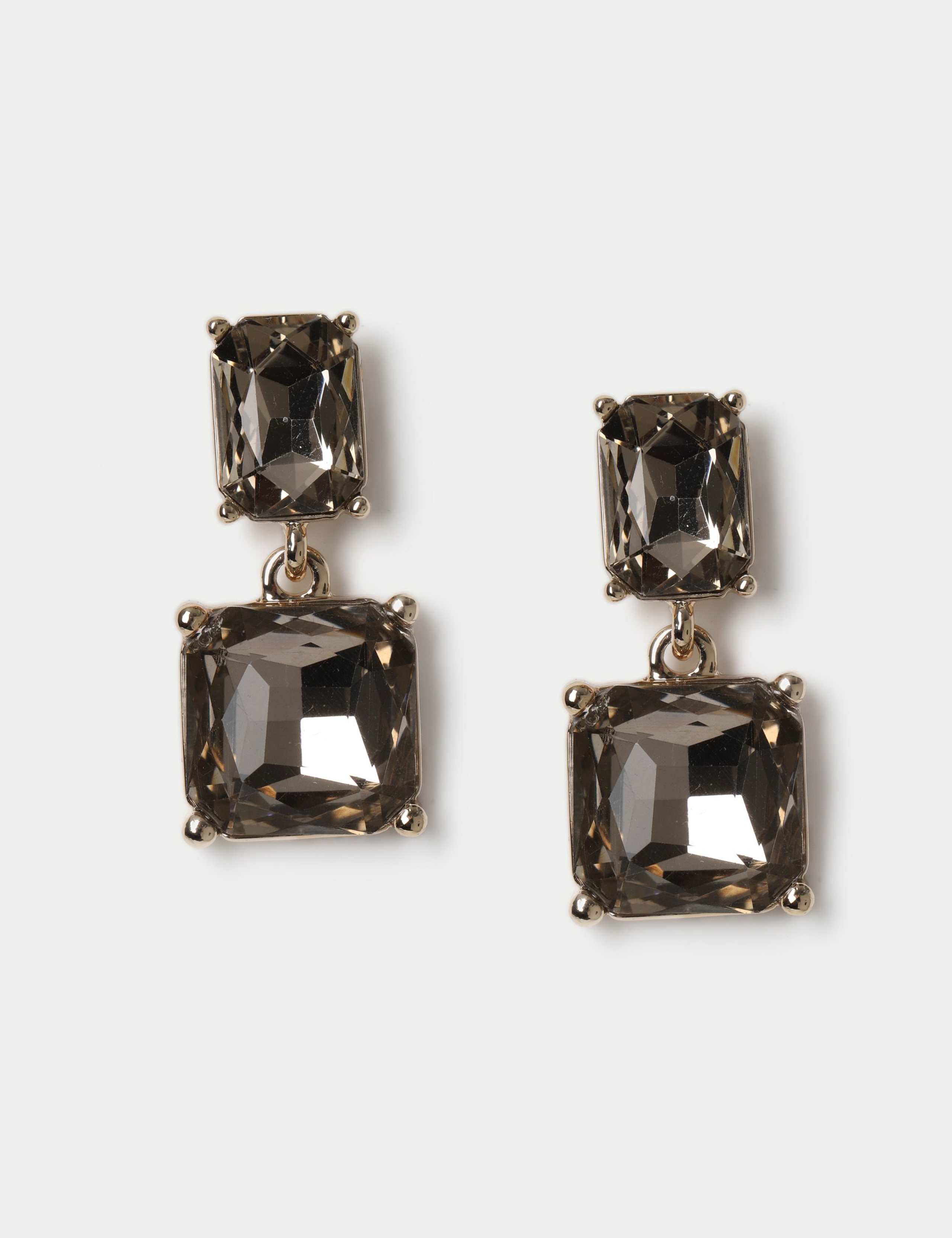 Taupe Crystal Double Drop Earrings 1 of 2