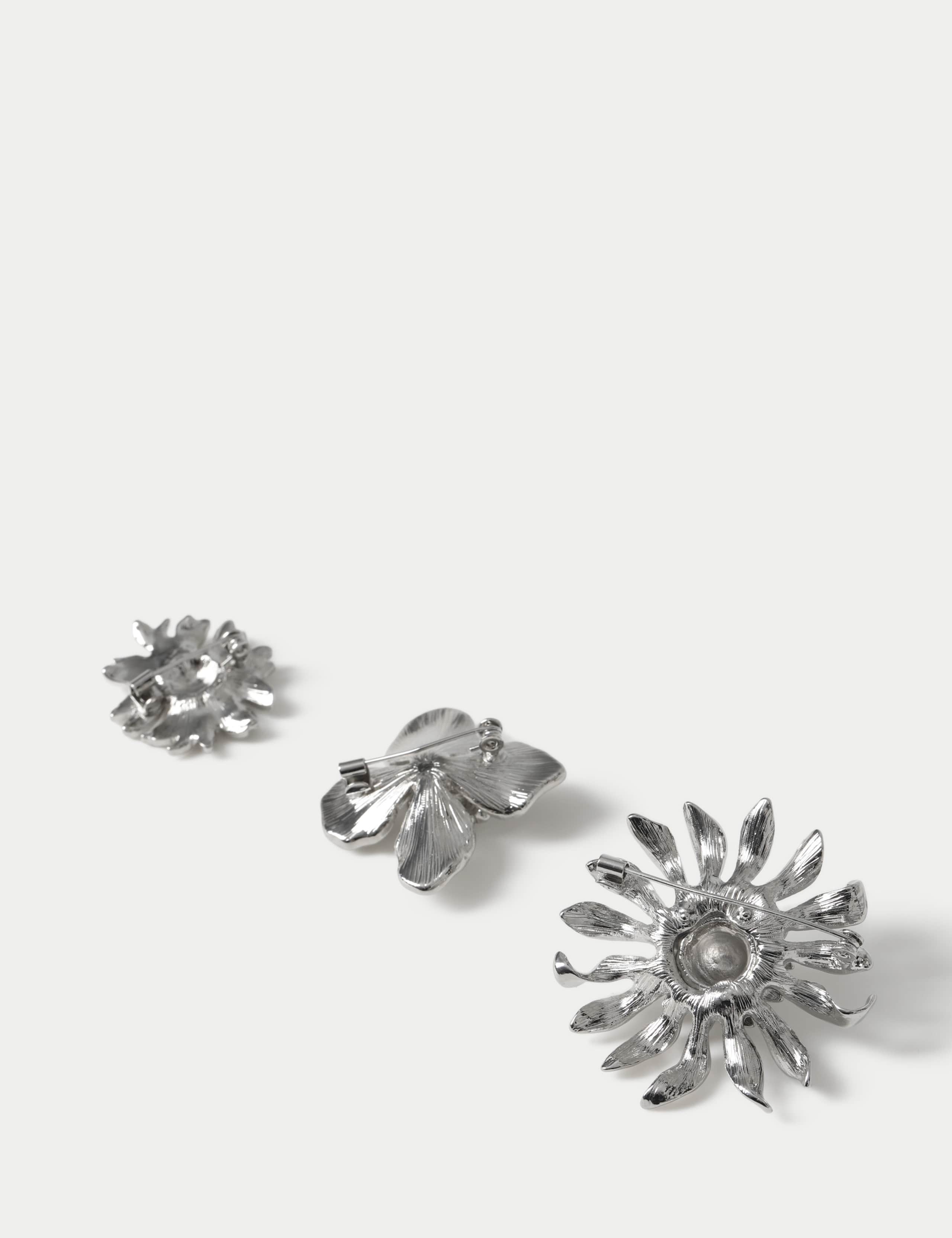 3 Pack  Silver Tone Embellished Flower 3 of 3