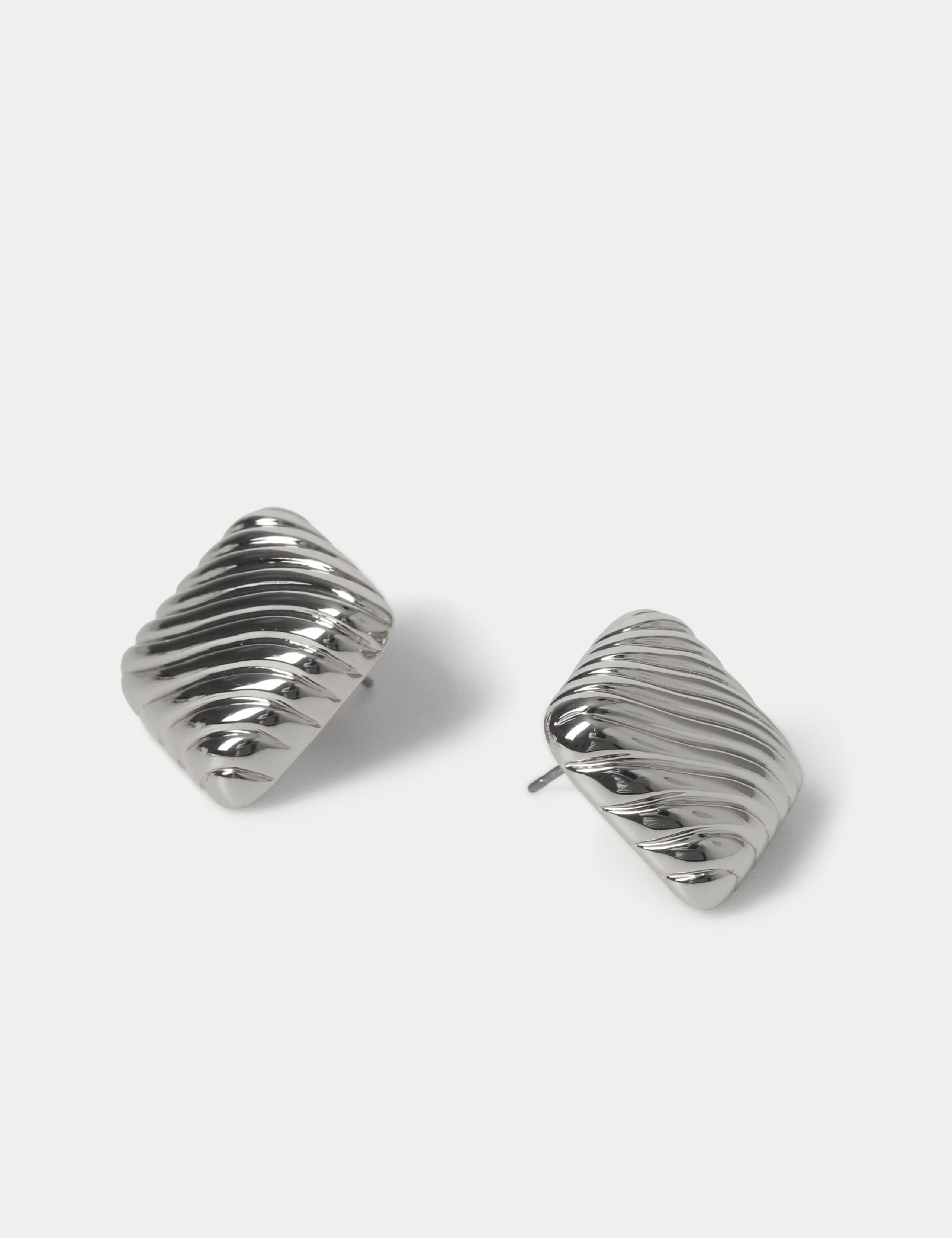 Silver Tone Texture Square Earrings 2 of 2