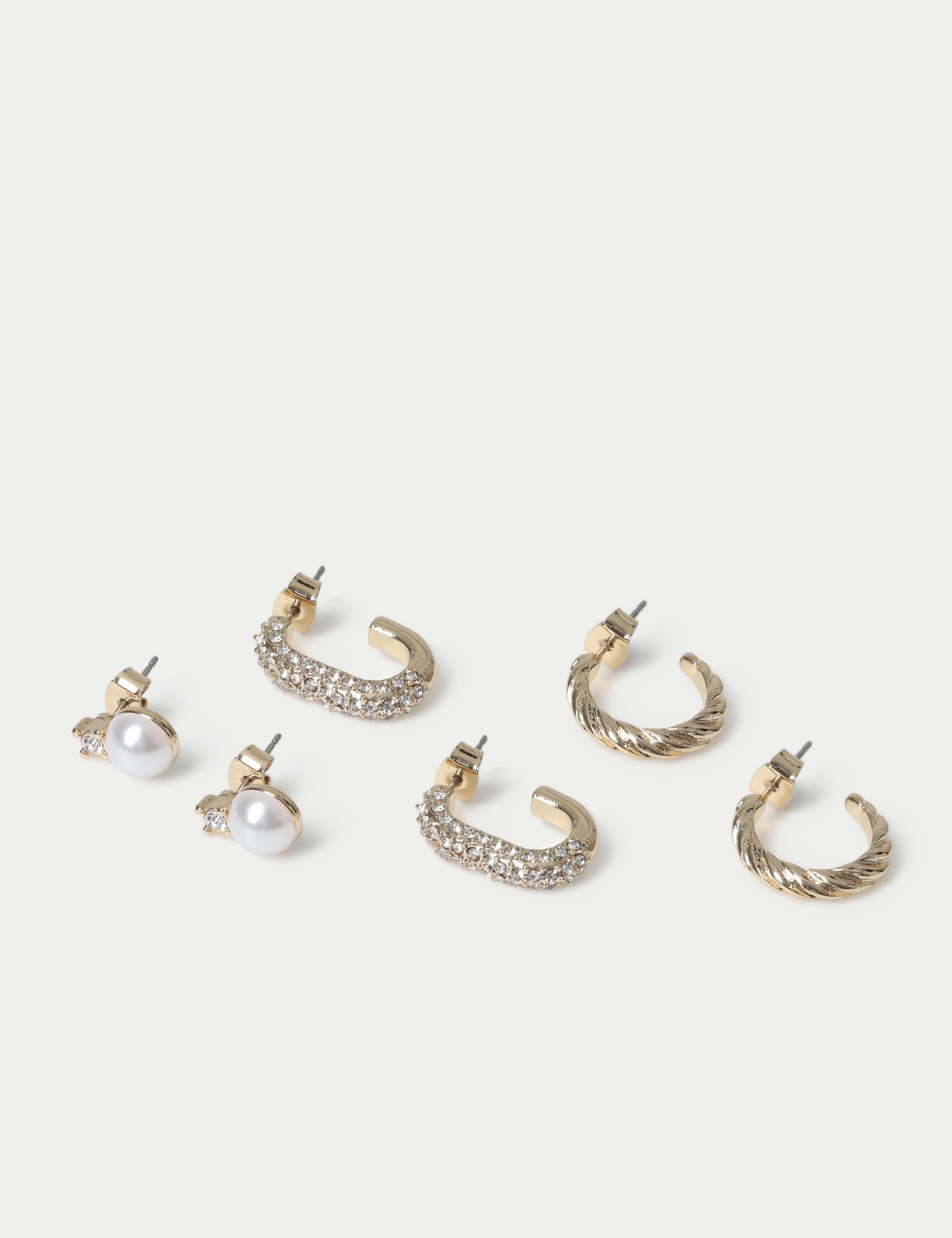 3 Pack Mix Stud Hoop Earrings 2 of 2
